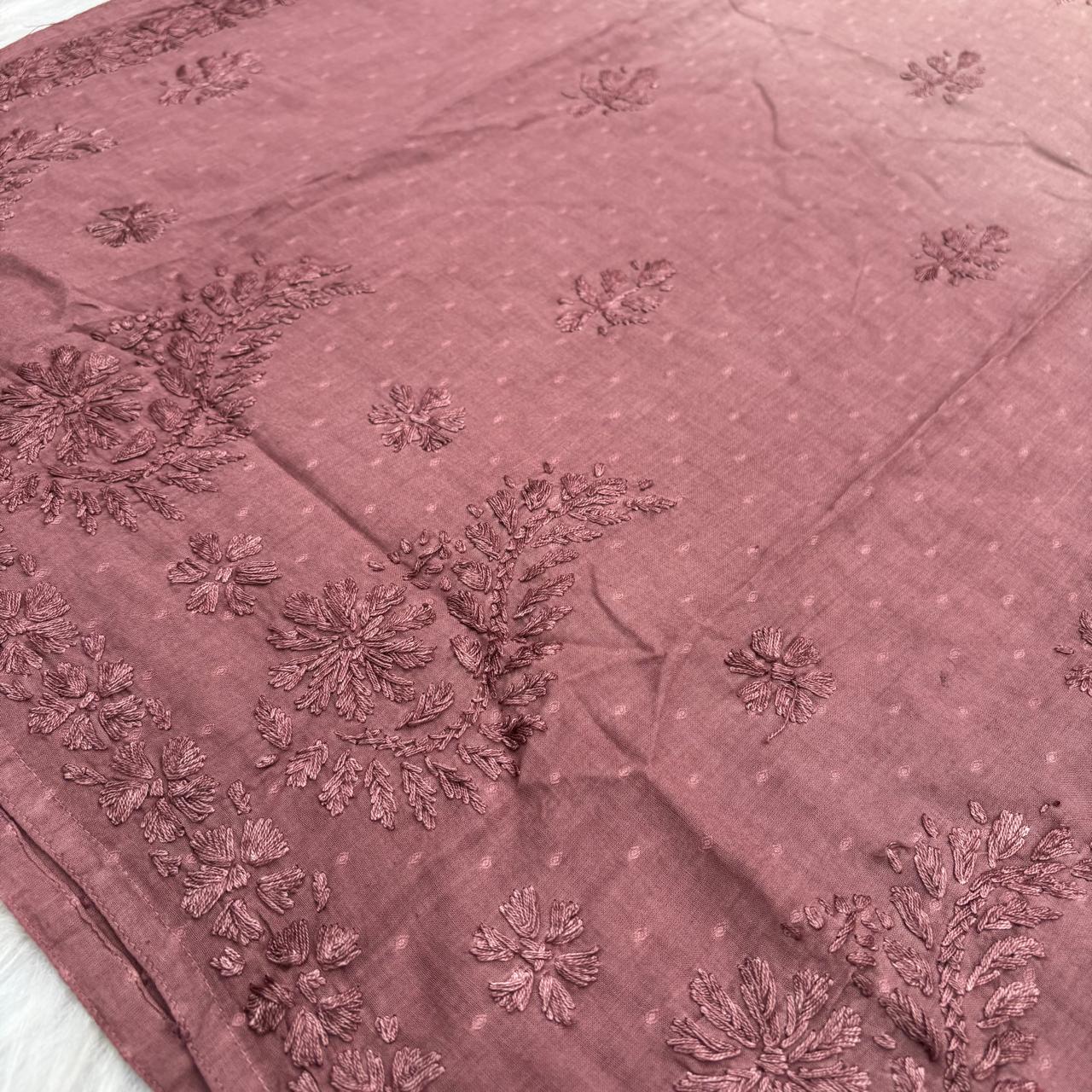 Farah Ombre Shaded Dobby Cotton Chikankari Kurti - Brown colour