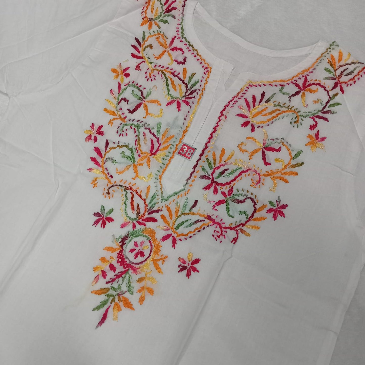 Cotton Chikankari Multitread Short Kurti - White Colour - Chikankaar