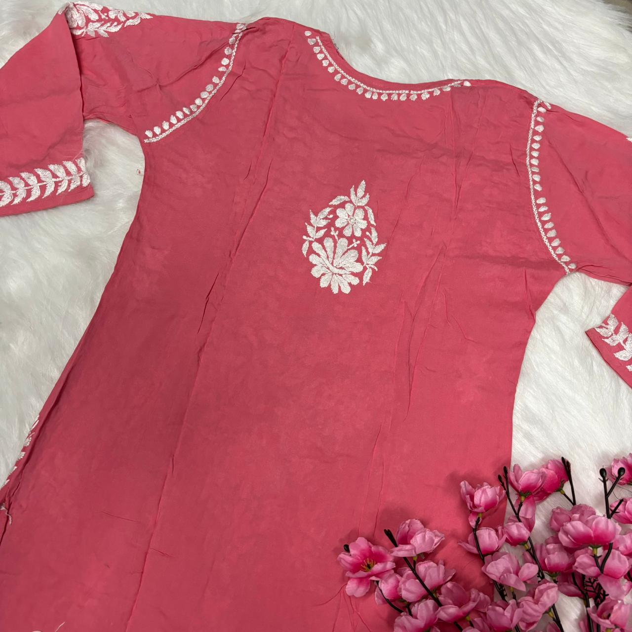 Avneet Kaur Inspired Modal Chikankari Kurti -Gazri colour - Chikankaar