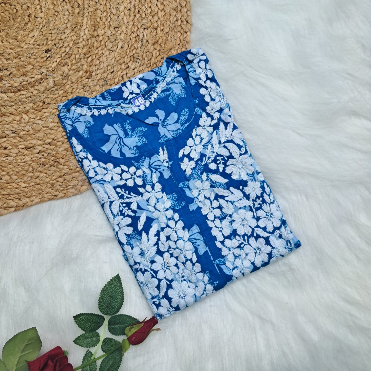 Suhana Khan Inspired Pure Mulmul Chikankari Kurti- Sky Blue Colour - Chikankaar