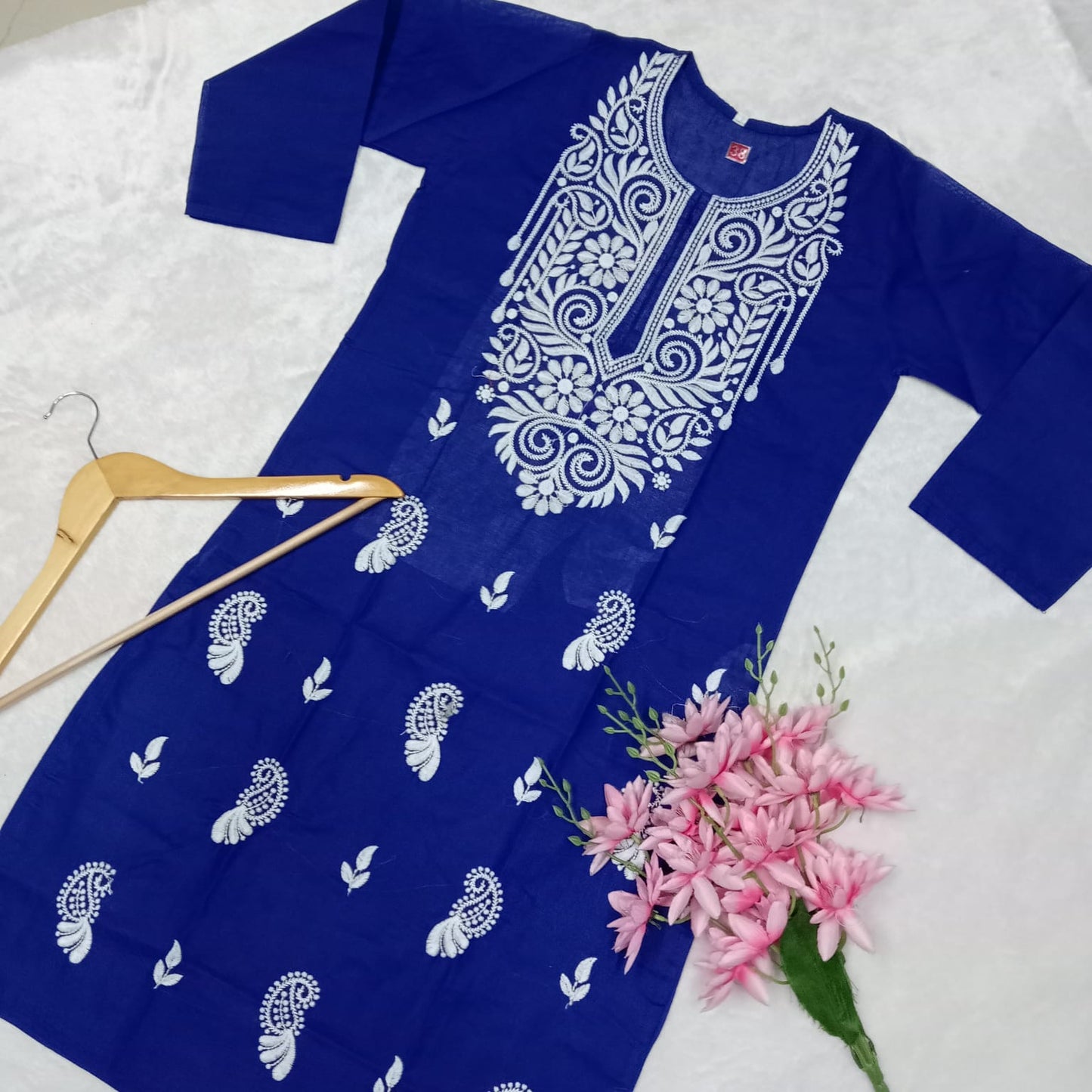 Cotton Machine Work Chikankari Kurti - Royal Blue Colour - Chikankaar