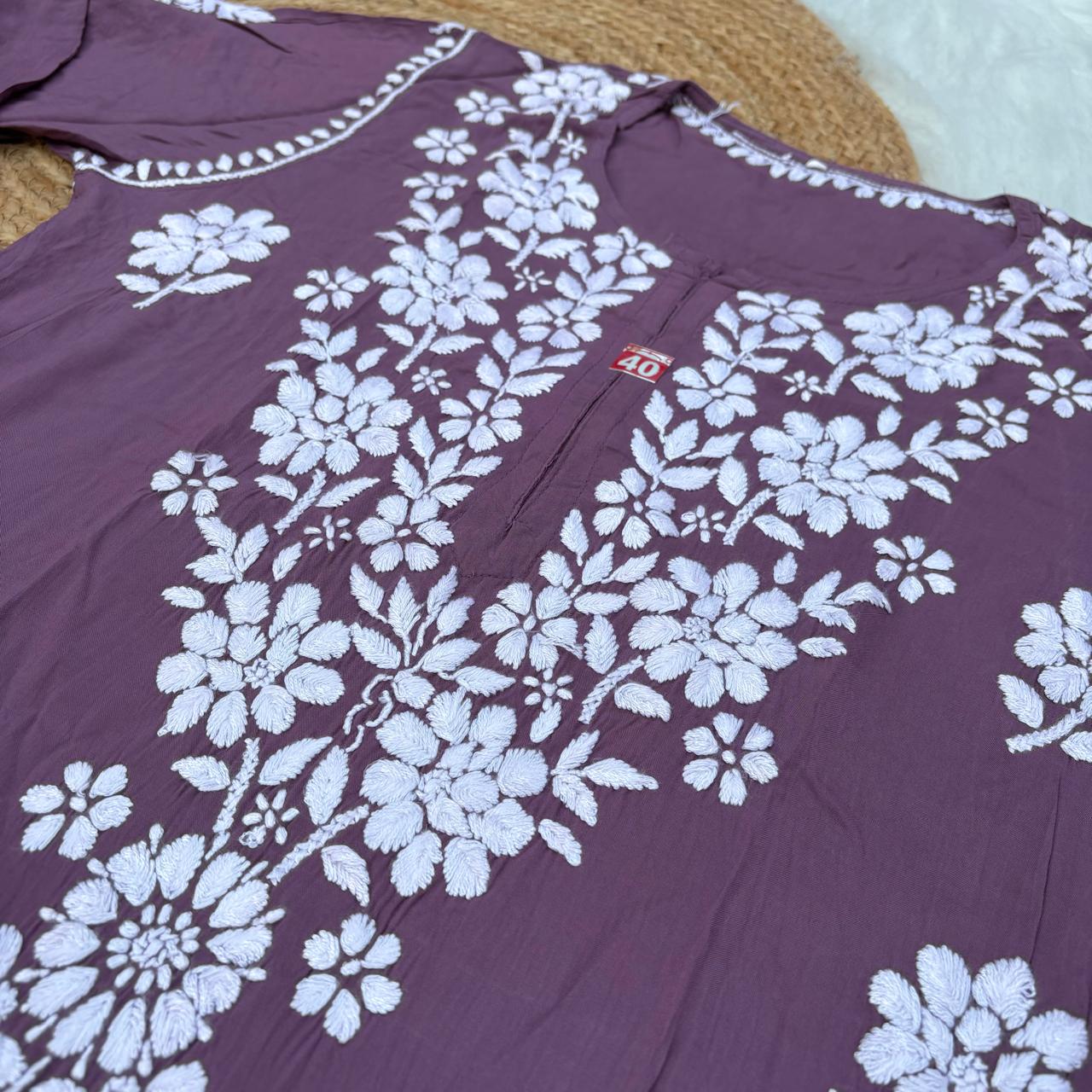Avneet Kaur Inspired Modal Chikankari Kurti - Mauve colour - Chikankaar