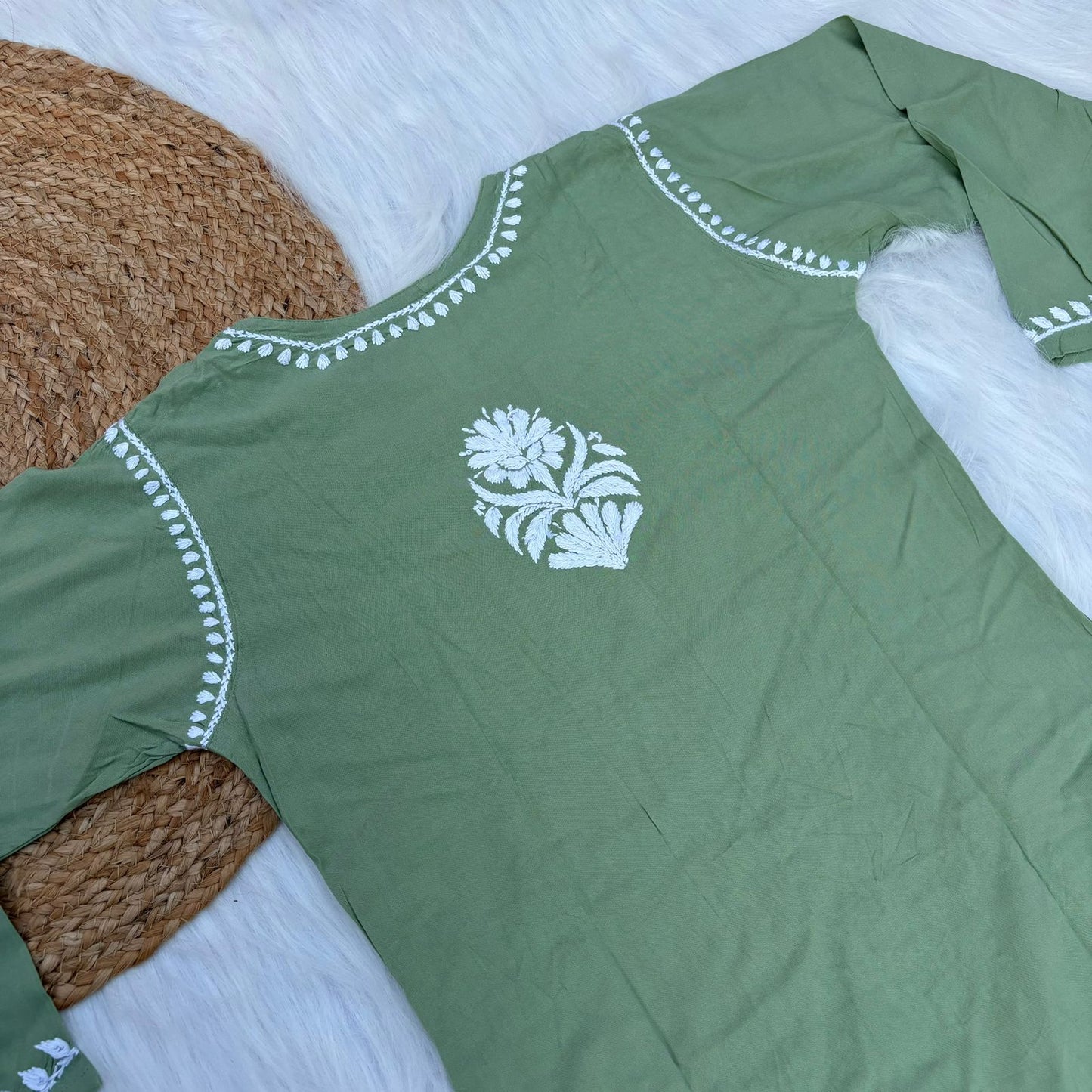 Hiba Soft Rayon Chikankari Kurti - Pista Colour - Chikankaar