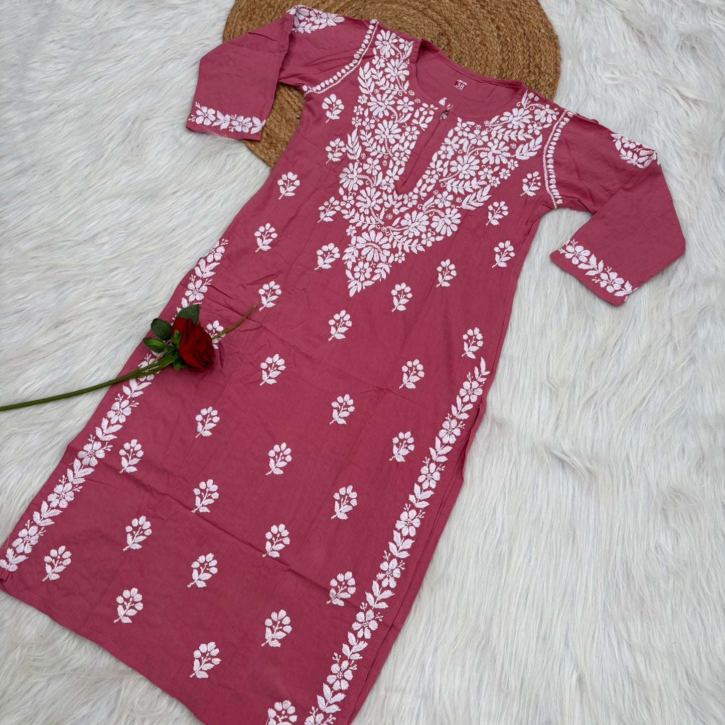 Maysa Soft Rayon Chikankari Kurti - Gazri Colour