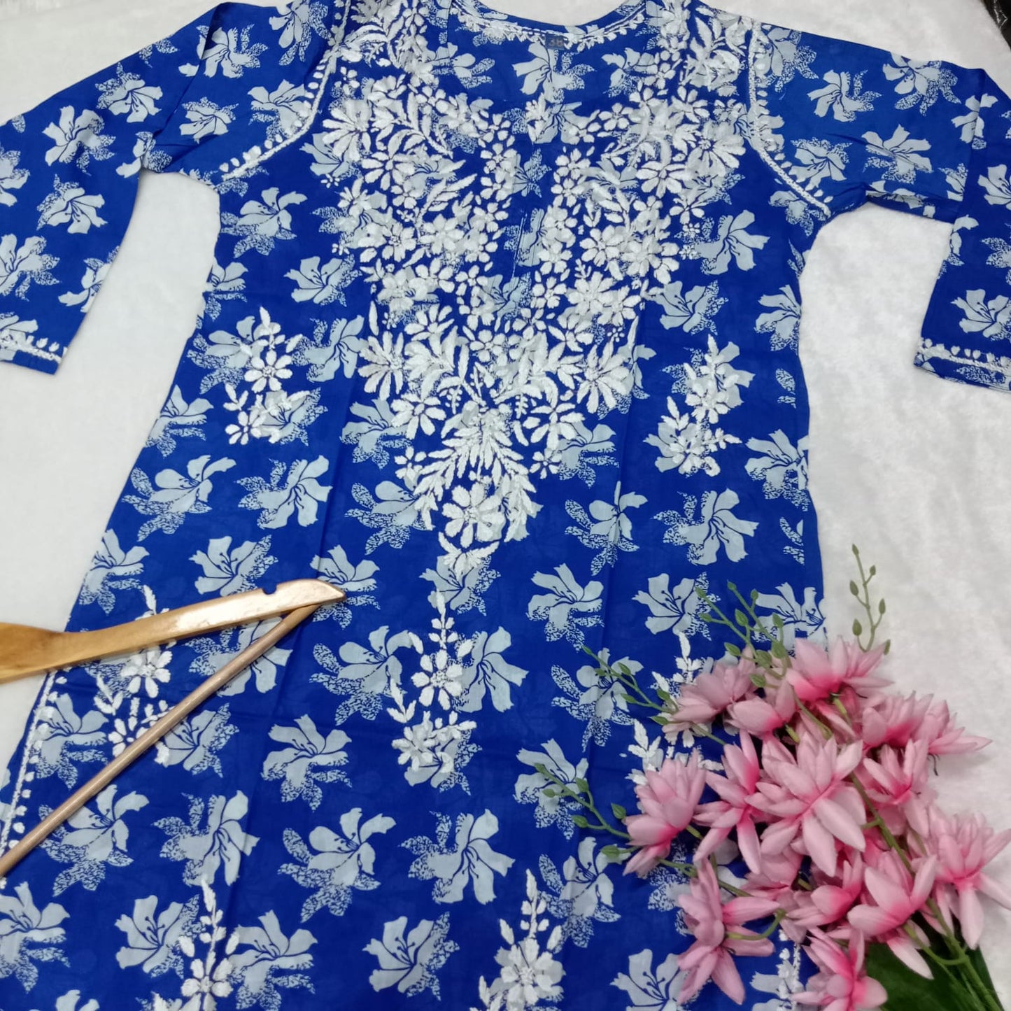 Suhana Khan Inspired Pure Mulmul Chikankari Kurti- Navy Blue Colour - Chikankaar