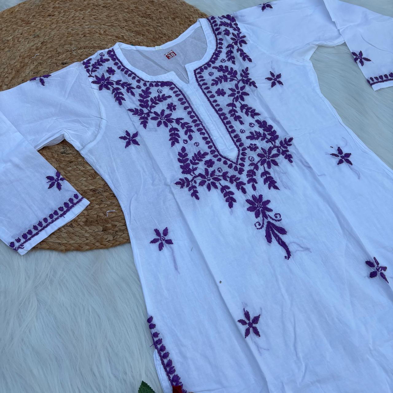 Shraddha Kapoor inspired Pure Cotton Chikankari Kurti - Purple Colour - Chikankaar