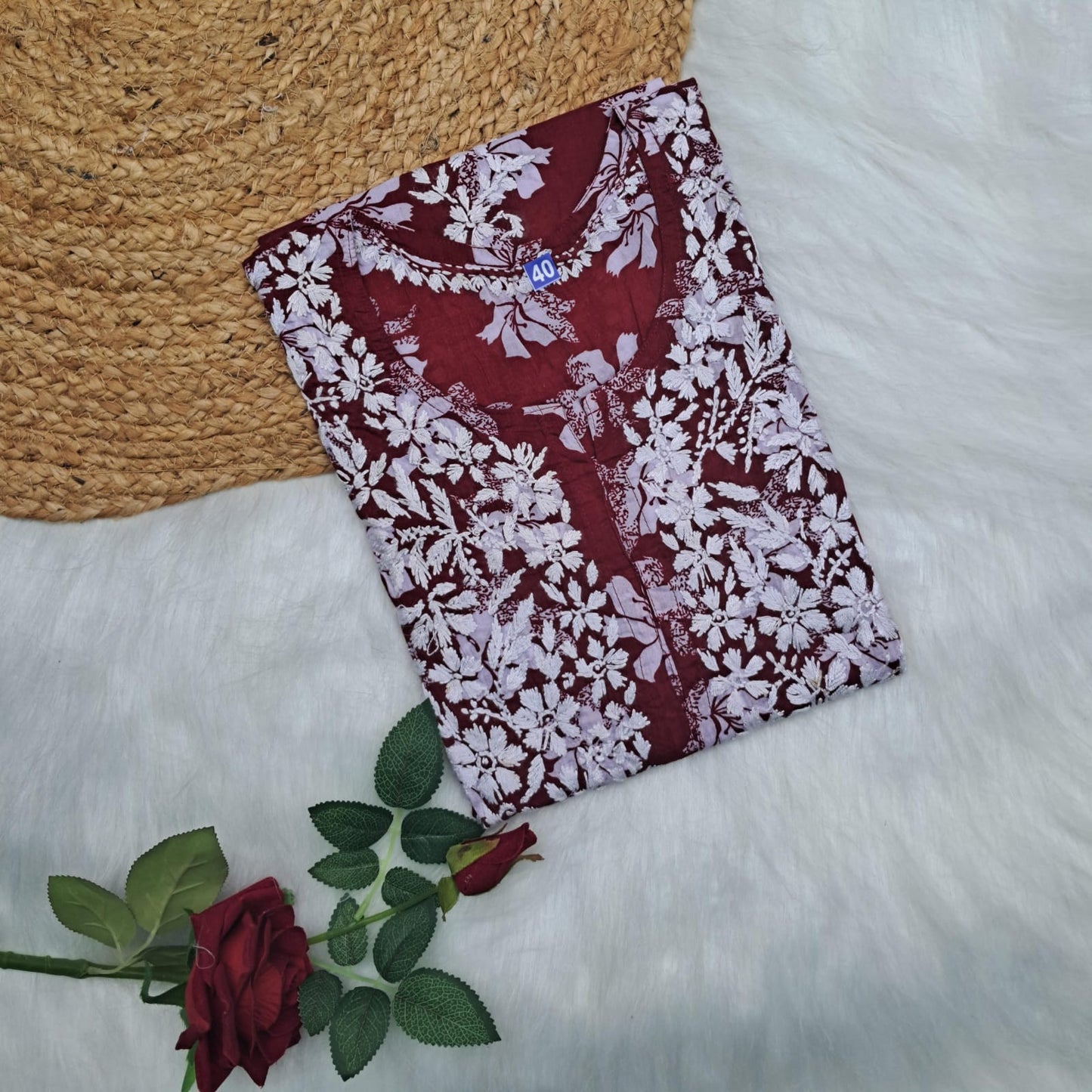 Suhana Khan Inspired Pure Mulmul Chikankari Kurti- Maroon Colour - Chikankaar