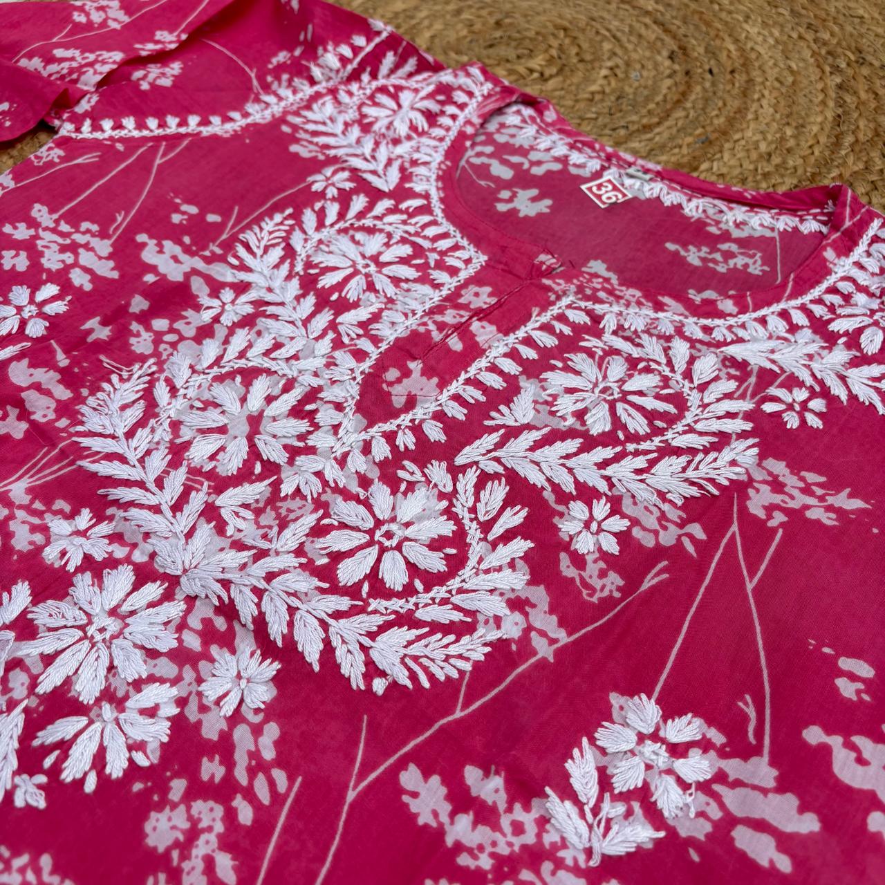 Malika Pure Mulmul Cotton Short Kurti - Pink Colour