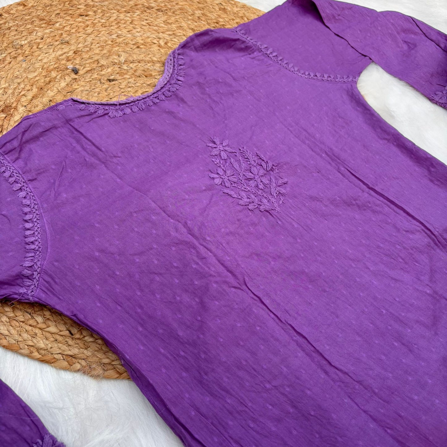 Shazia Ombre Shaded Dobby Cotton Chikankari Angarakha - Wine Colour