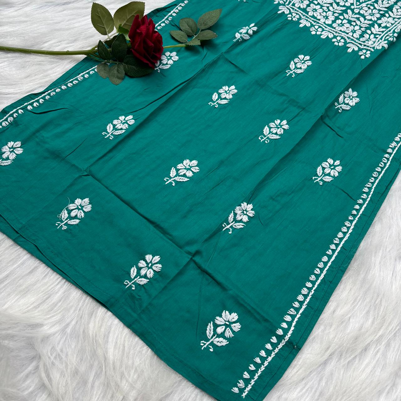 Shanaya Pure Cotton Chikankari Kurti Sea Green Colour