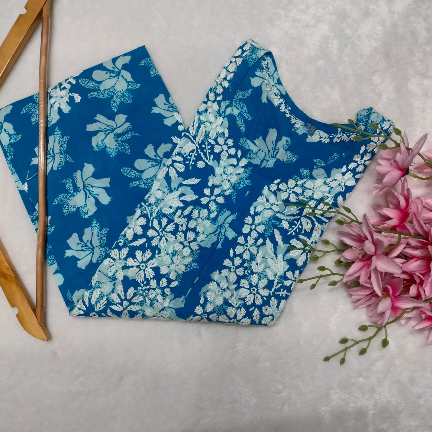 Suhana Khan Inspired Pure Mulmul Chikankari Kurti- Sky Blue Colour - Chikankaar