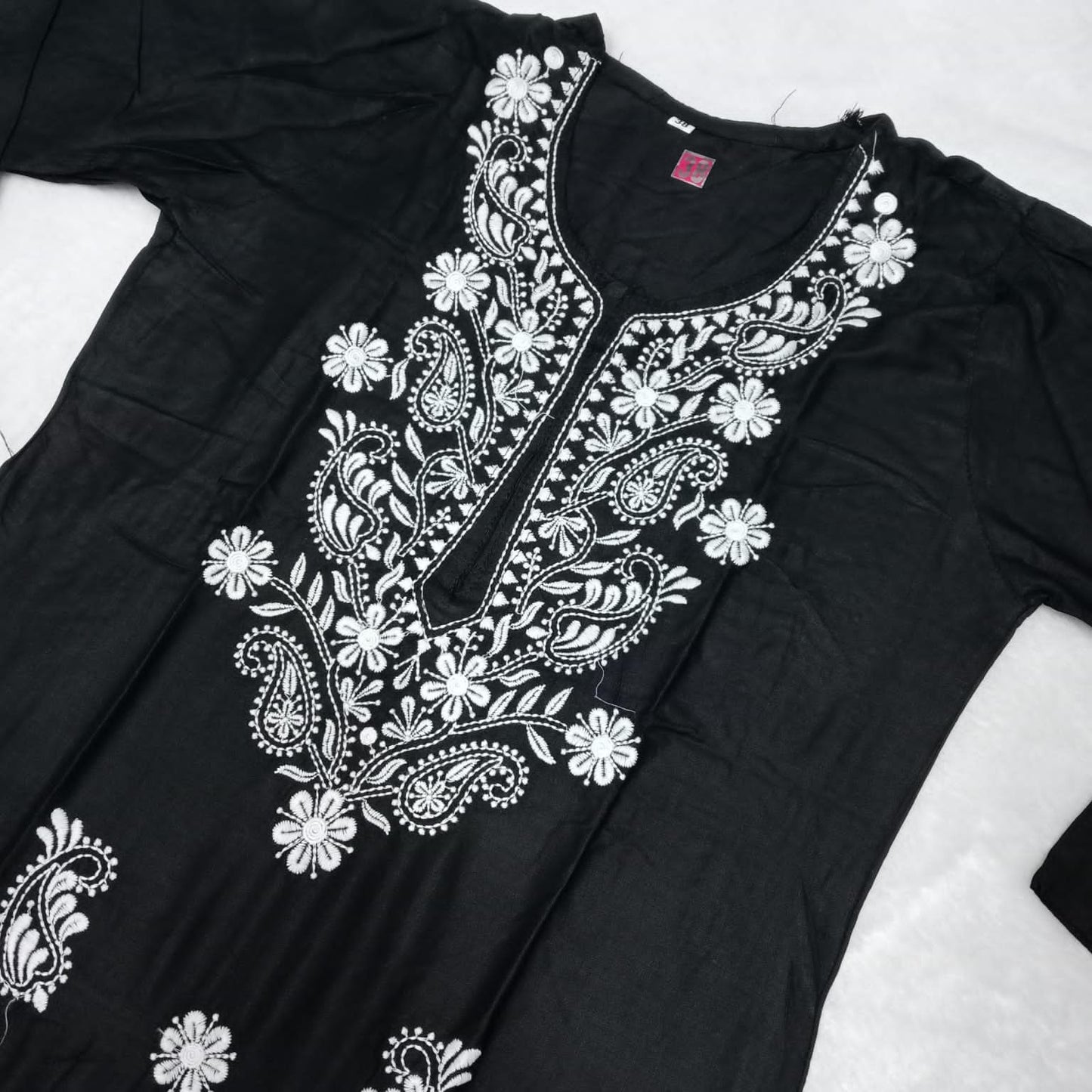 RAYON CHIKANKARI MACHINE WORK KURTI PLAZO SET-BLACK COLOUR - Chikankaar