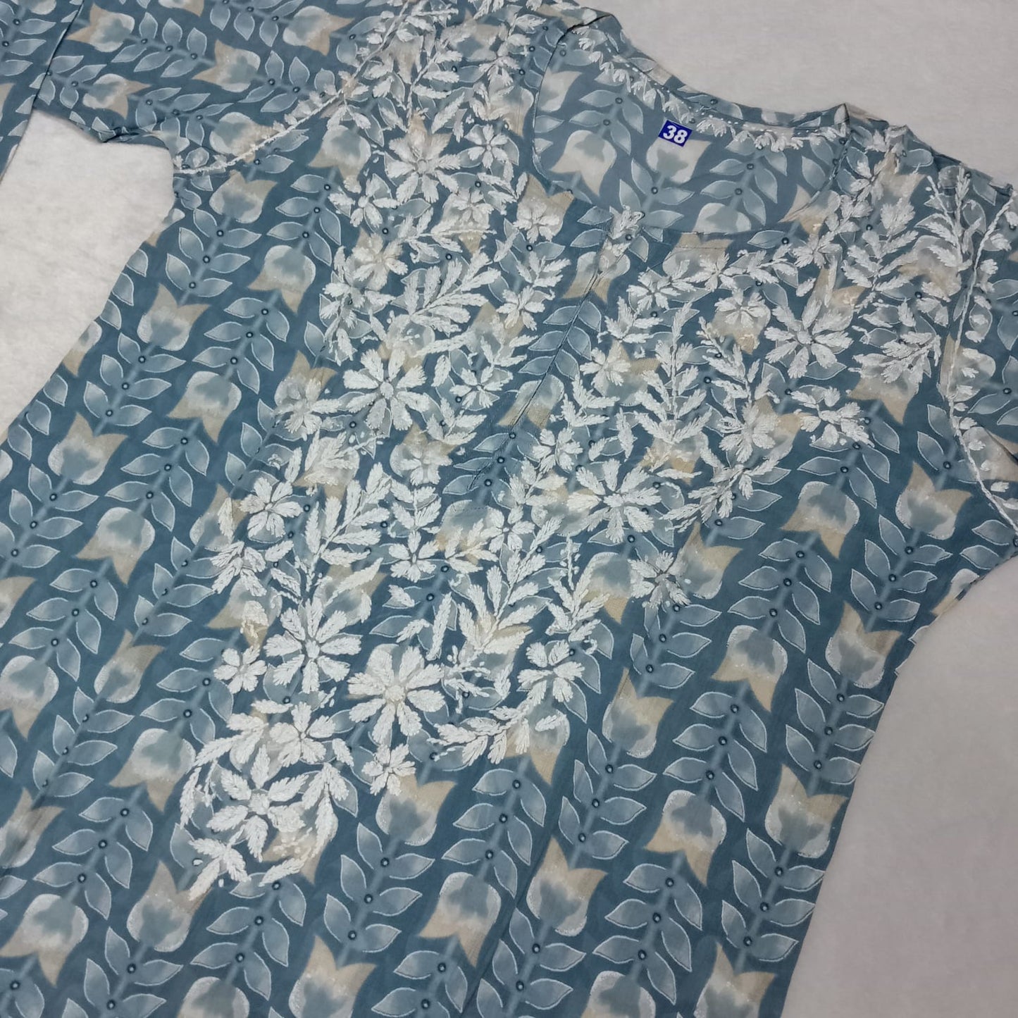 Pure Mulmul Chikankari Handwork Kurti - Smoke Grey Colour - Chikankaar
