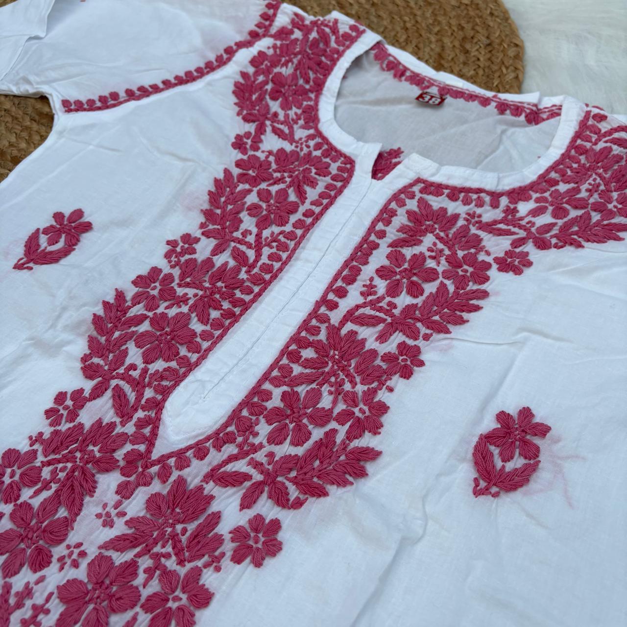 Shraddha Kapoor inspired Pure Cotton Chikankari Kurti - Pink Colour