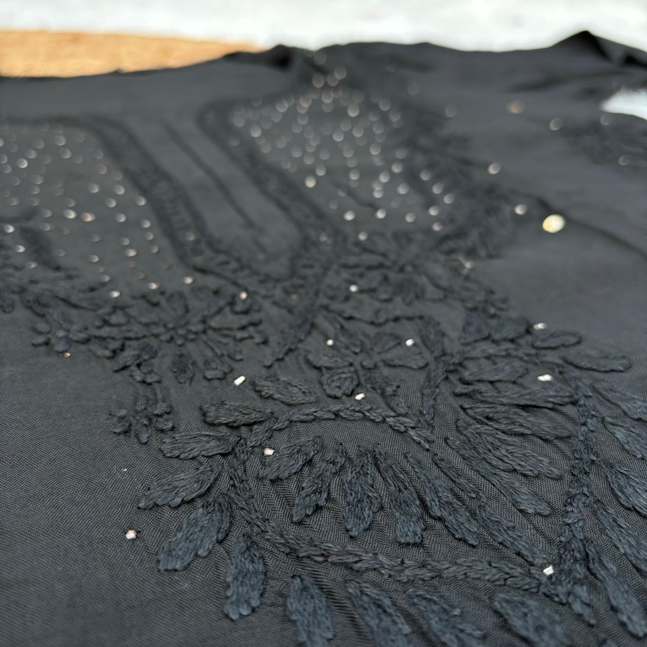 Rakul Preet Inspired Chikankari Muslin Kurti with Mukaish Work - Black Colour - Chikankaar