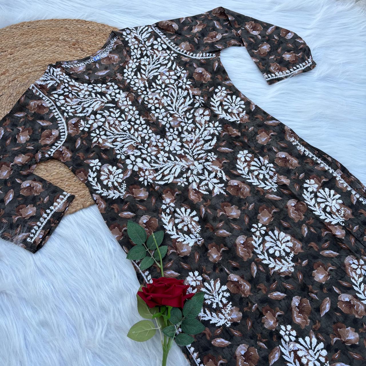 Sana Pure Mulmul Chikankari Handwork Kurti - Dark Green Colour
