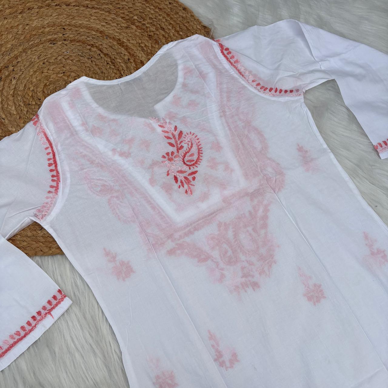 Zoya Cotton Lucknowi Chikankari Kurti - White Gazri Color