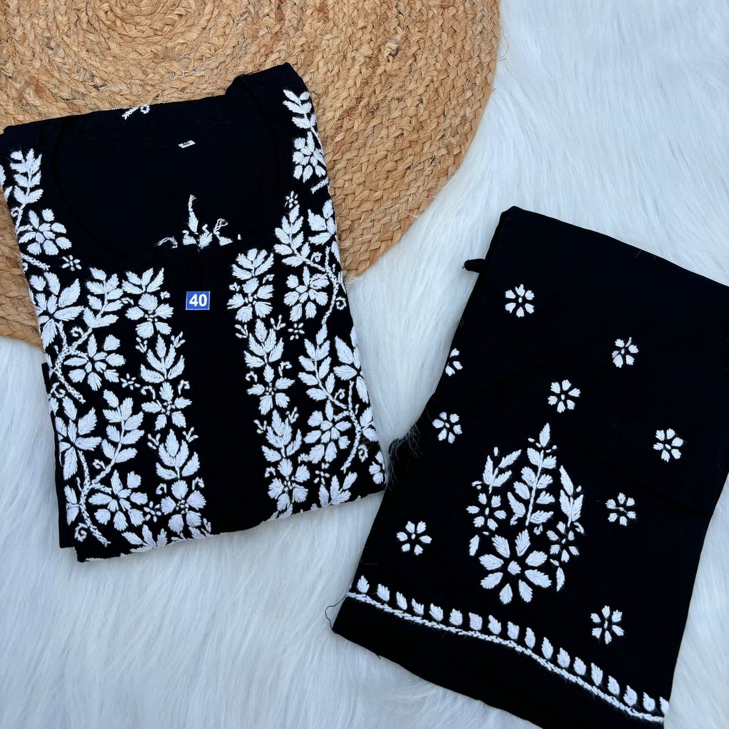 Jannat Soft Rayon Chikankari Kurti Plazo Set - Black colour - Chikankaar