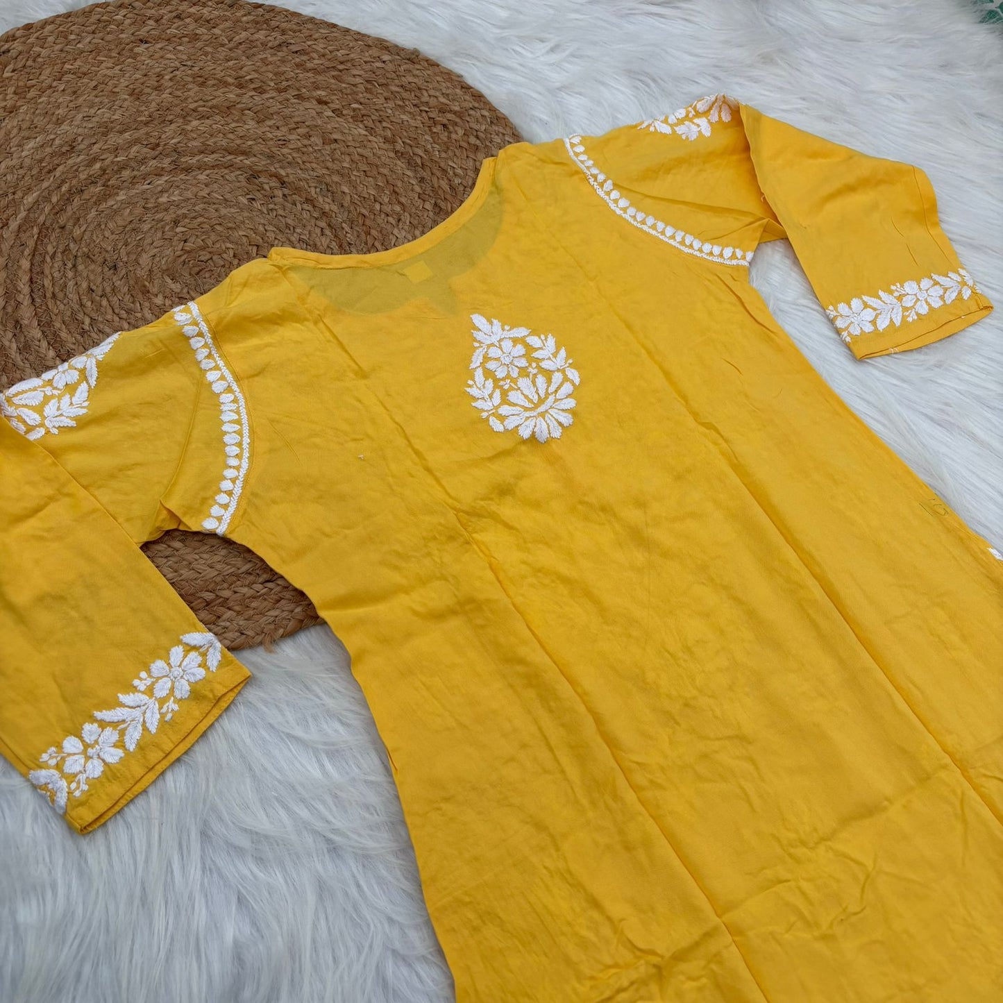 Maysa Soft Rayon Chikankari Kurti - Yellow Colour