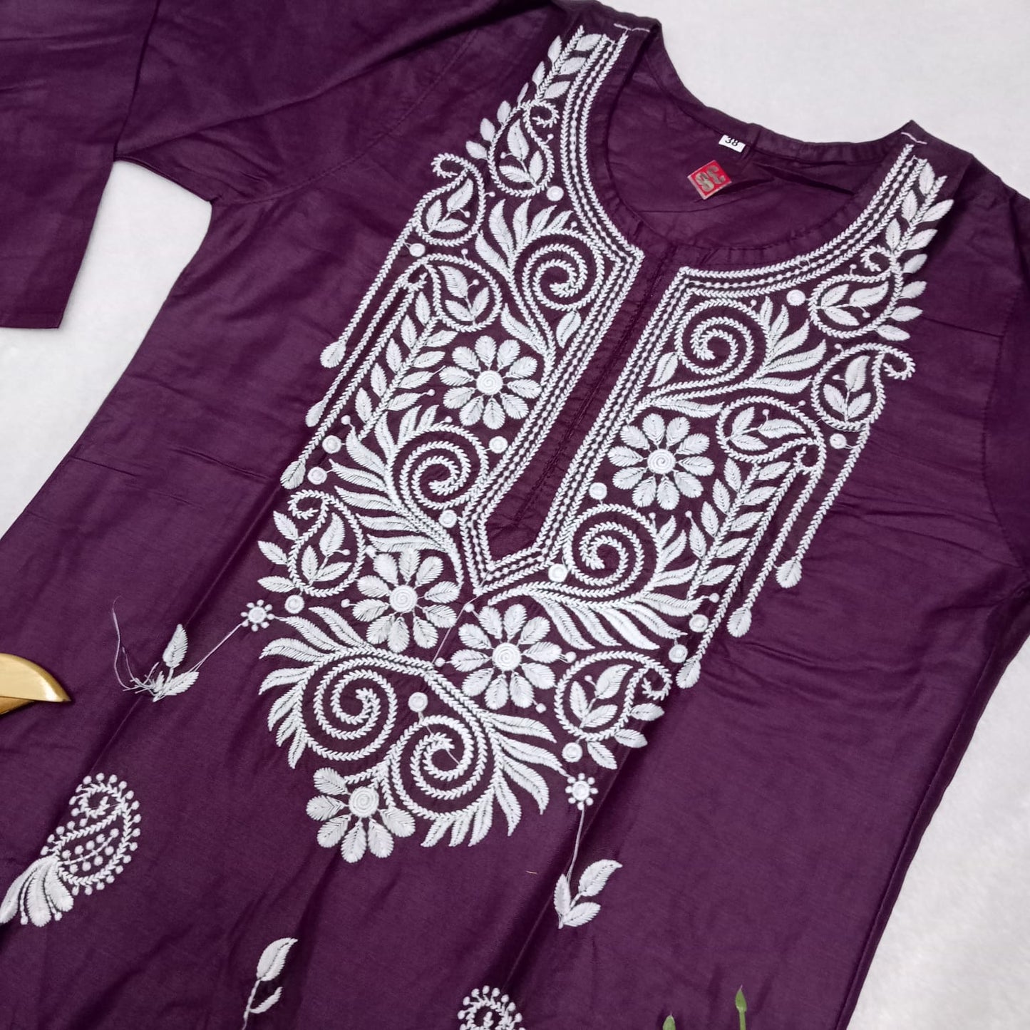 Rayon Chikankari Machine Work Kurti Plazo Set- Wine Colour - Chikankaar