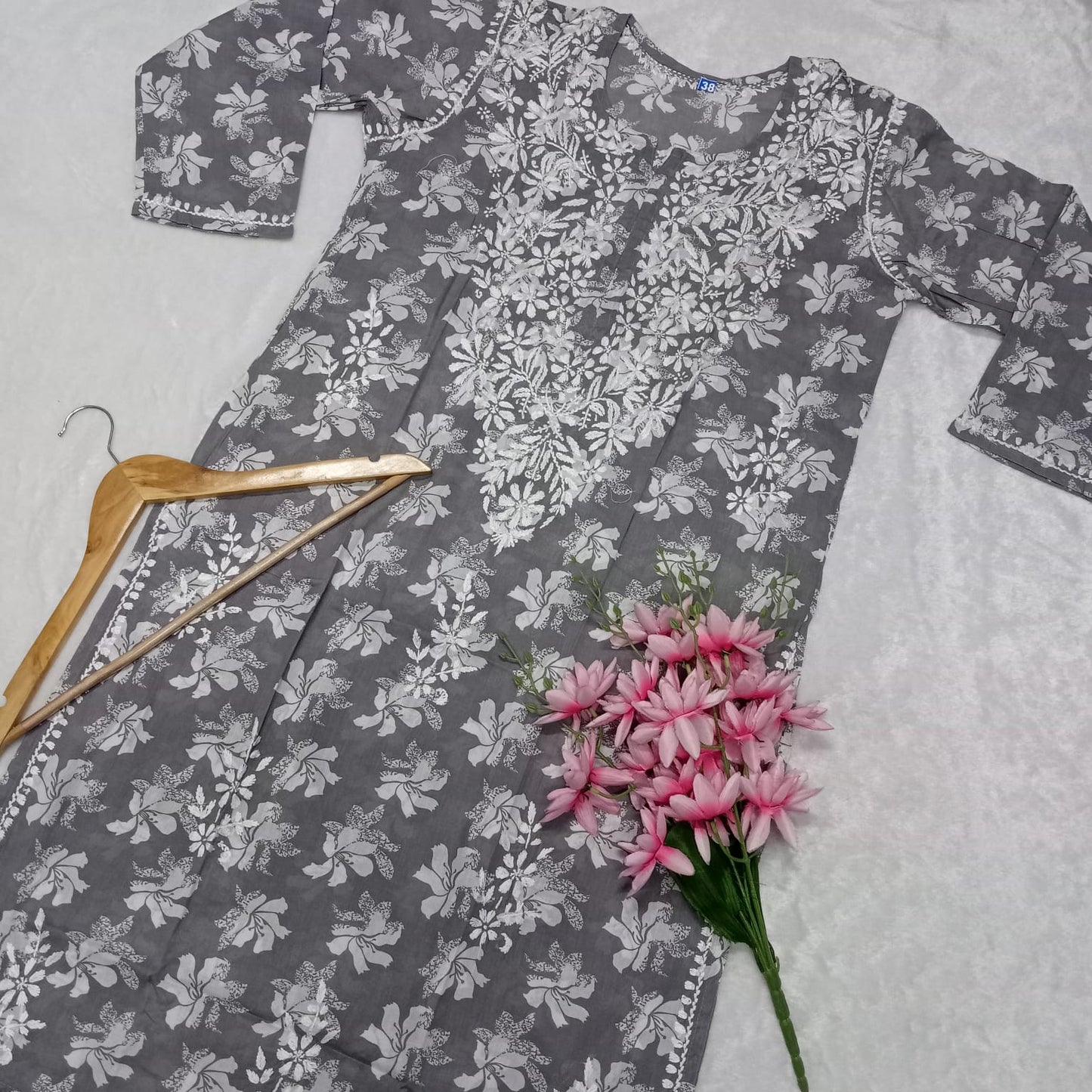 Suhana Khan Inspired Pure Mulmul Chikankari Kurti- Grey Colour - Chikankaar