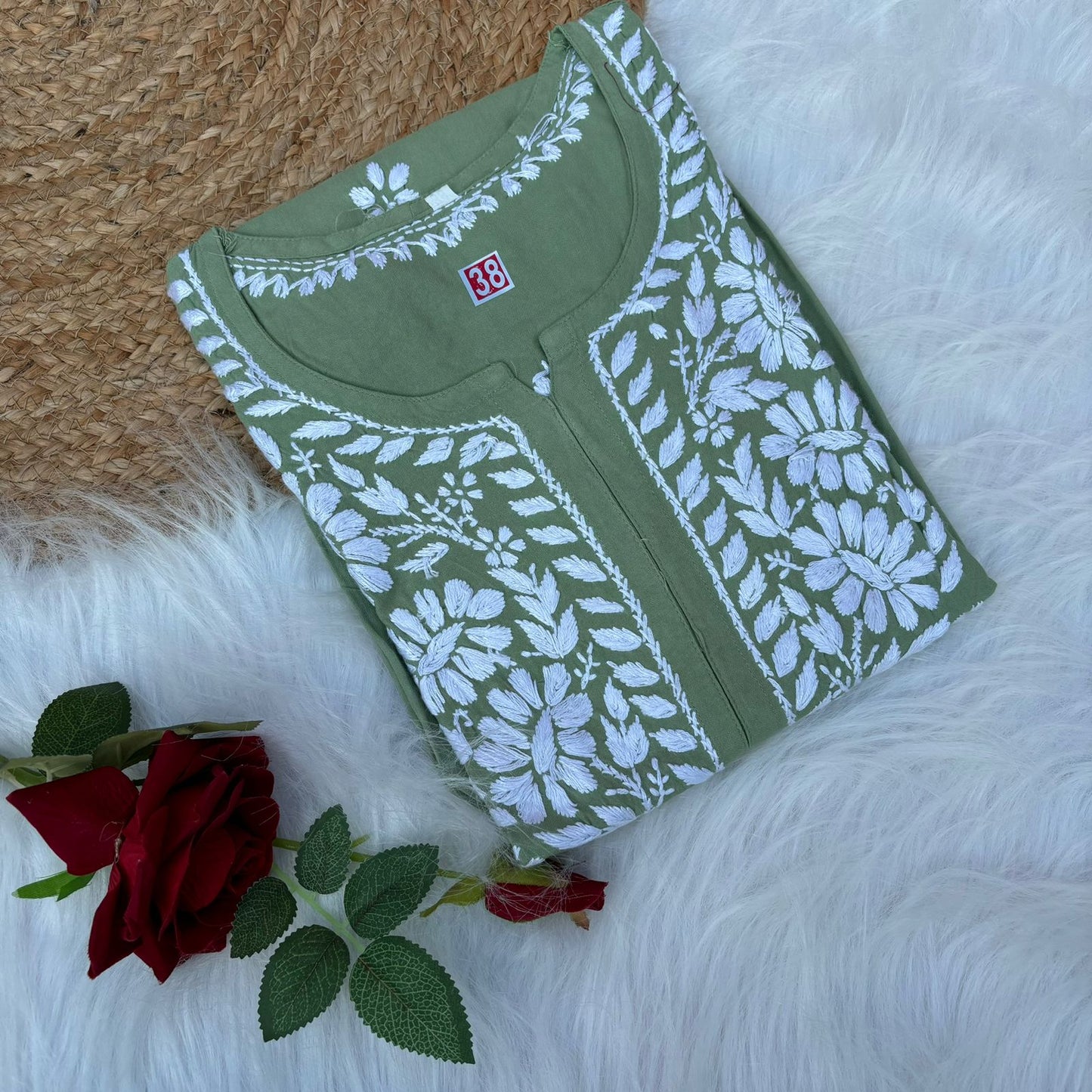 Hiba Soft Rayon Chikankari Kurti - Pista Colour - Chikankaar