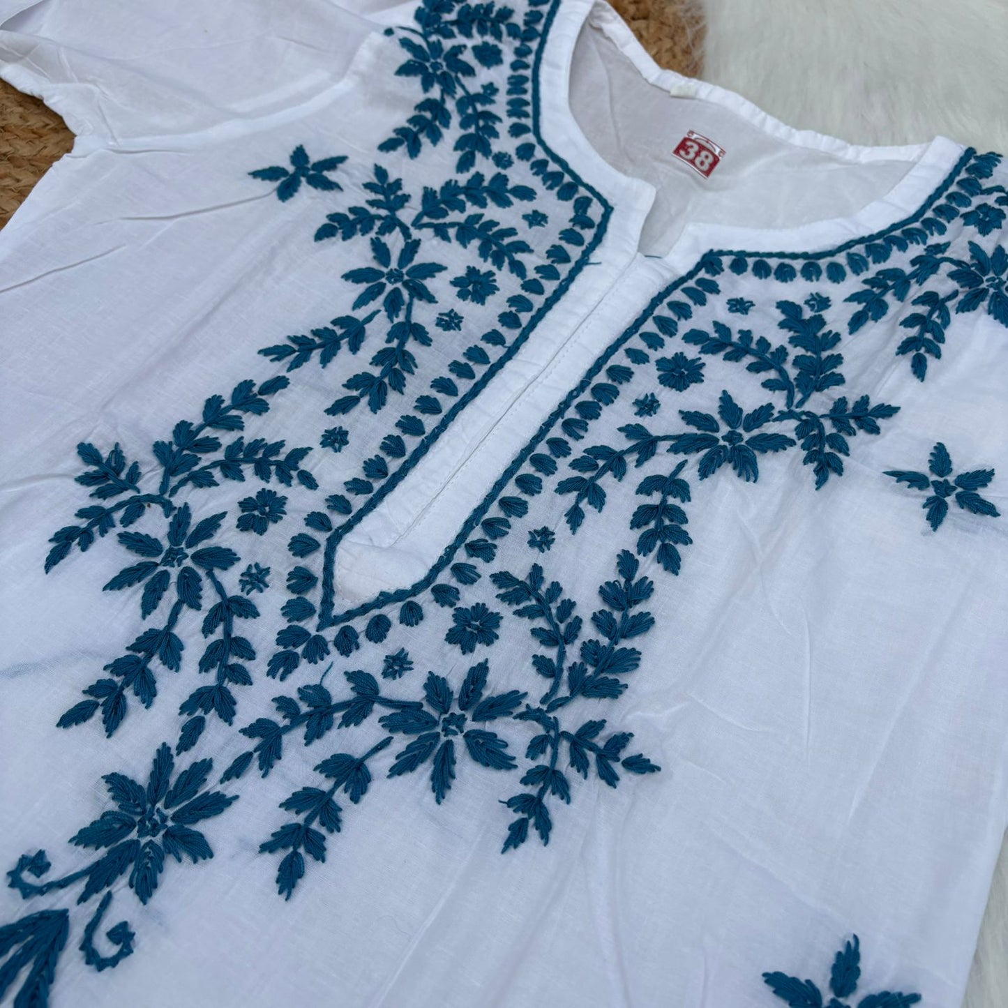 Shraddha Kapoor inspired Pure Cotton Chikankari Kurti - Sky Blue Colour - Chikankaar