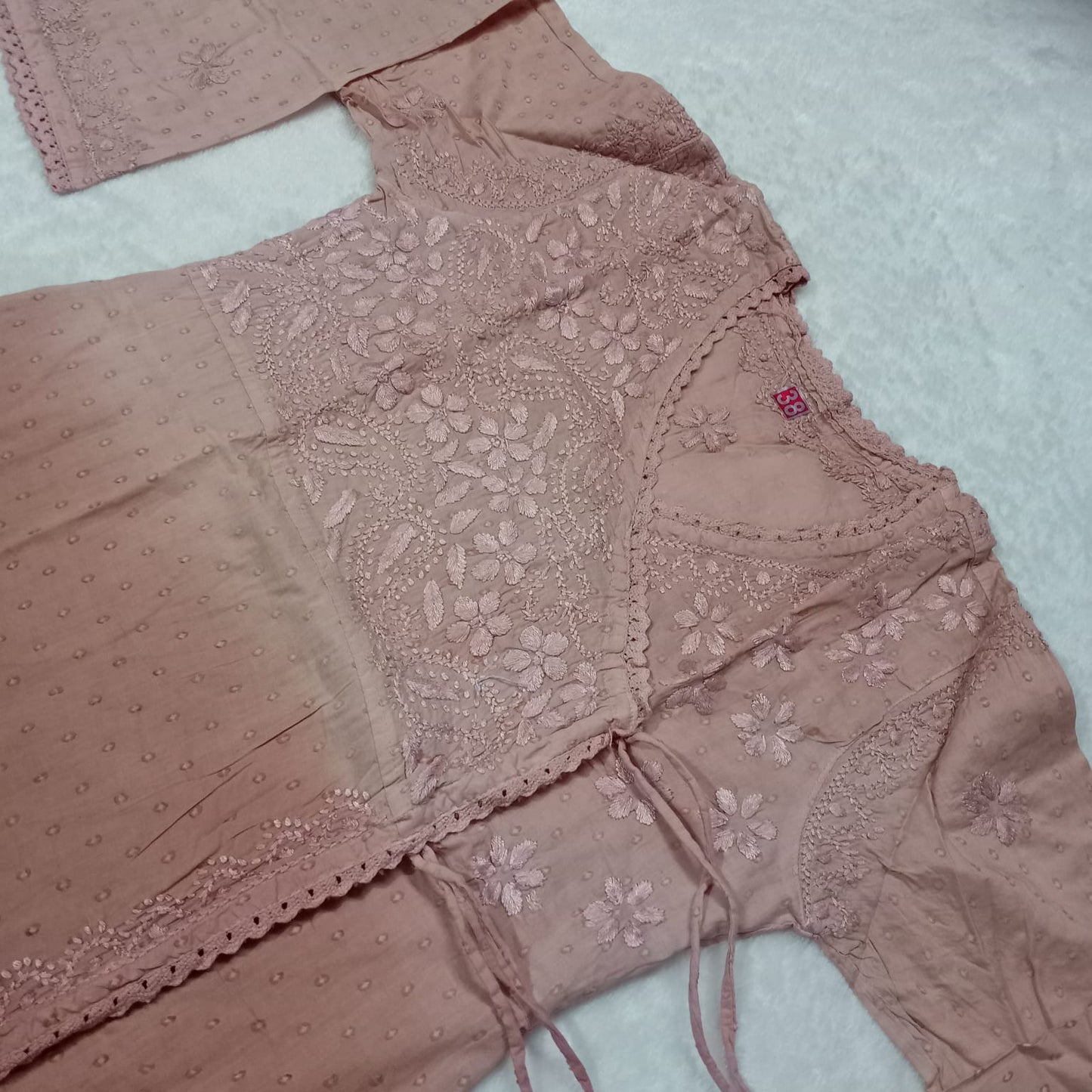 Ombre Shaded Dobby Cotton Chikankari Angarakha -Brown Colour - Chikankaar