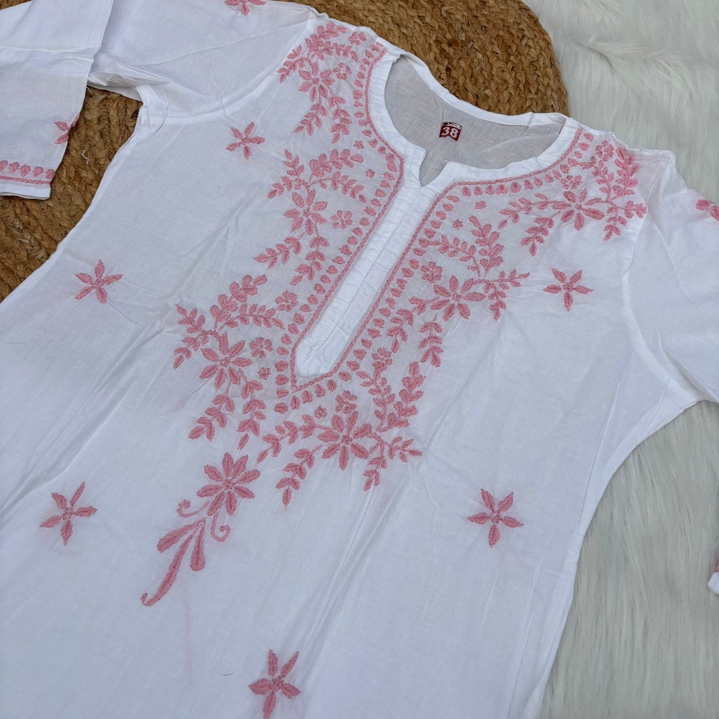 Shraddha Kapoor inspired Pure Cotton Chikankari Kurti - Baby Pink Colour - Chikankaar