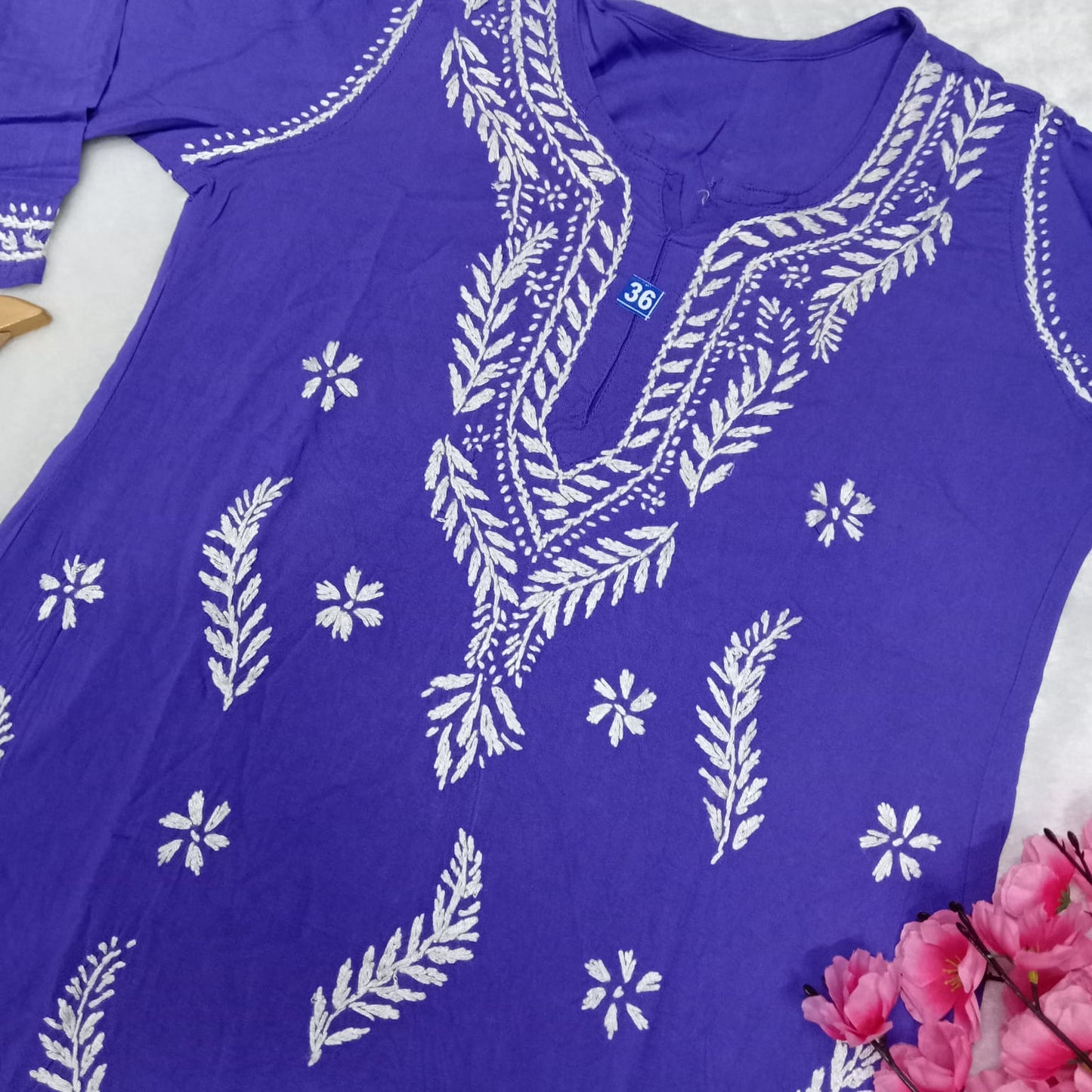 Inaya Rayon Chikankari Handwork Short Kurti -Purple colour - Chikankaar