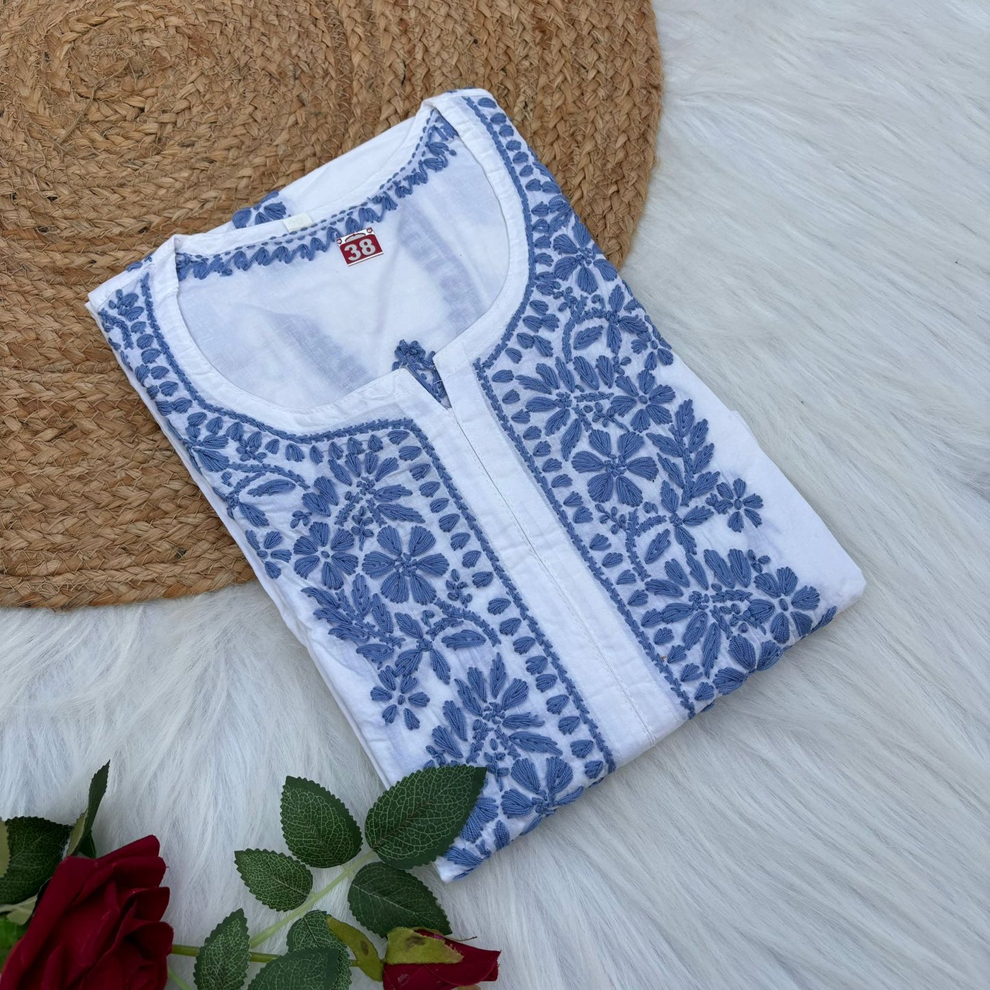 Shraddha Kapoor inspired Pure Cotton Chikankari Kurti - Blue Colour - Chikankaar
