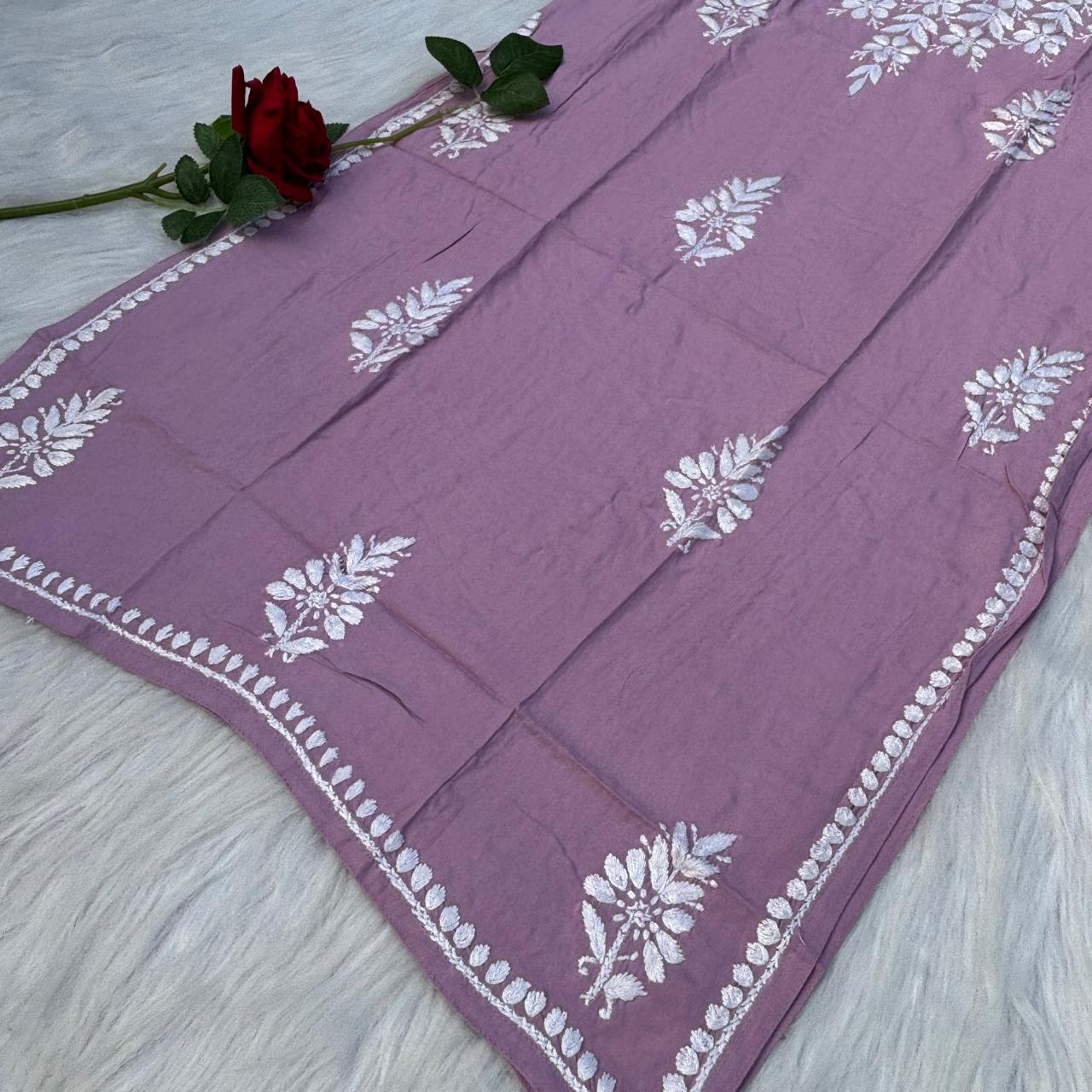 Safa Rayon Chikankari Noodle Strap Short Kurti - Mauve colour (Length - 38")