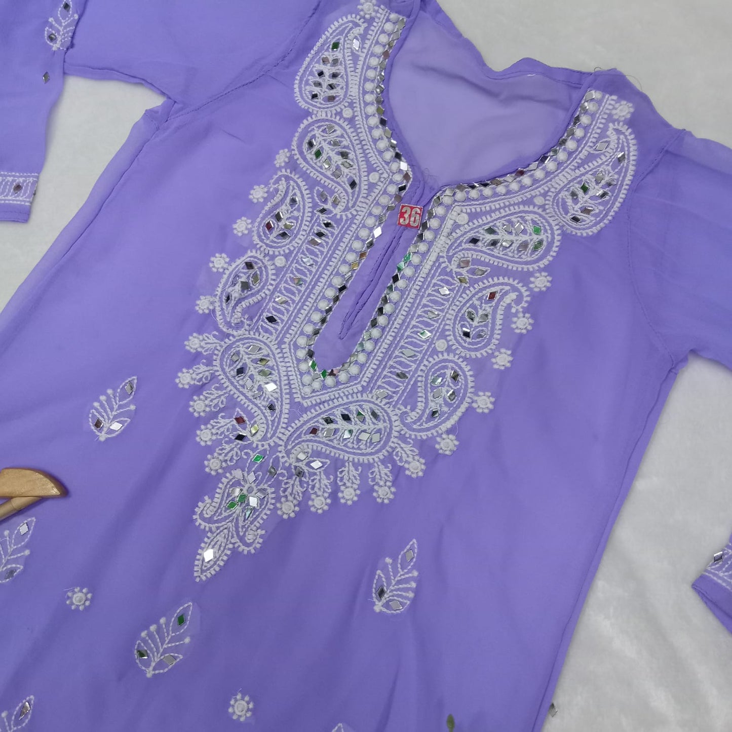 Georgette Mirror Work Chikankari Machine Work Kurti With Inner -Purple Colour - Chikankaar