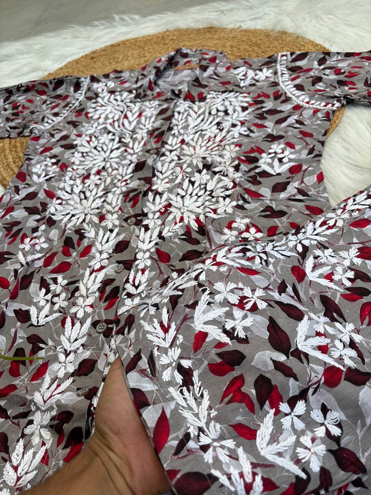 Mulmul Cotton Lucknowi Chikankari Coord Set - Cream Colour