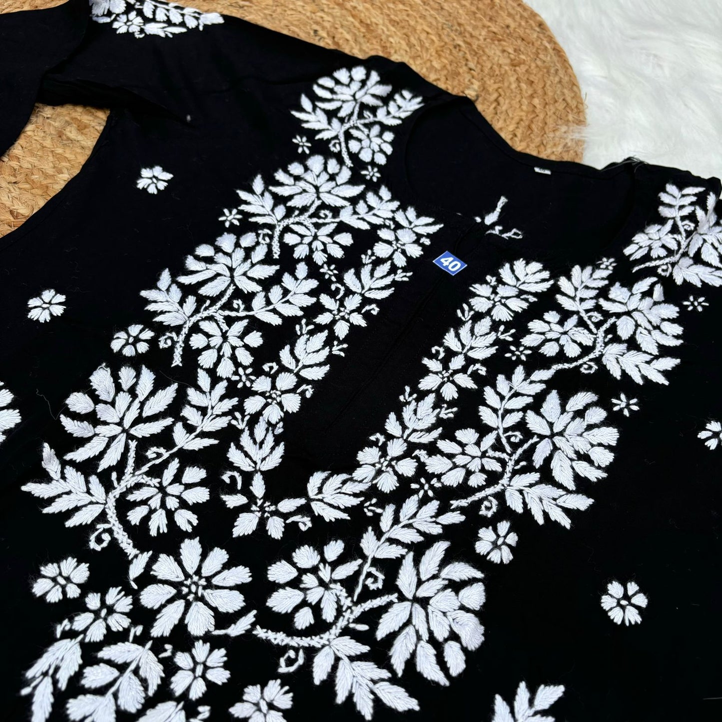 Jannat Soft Rayon Chikankari Kurti Plazo Set - Black colour - Chikankaar