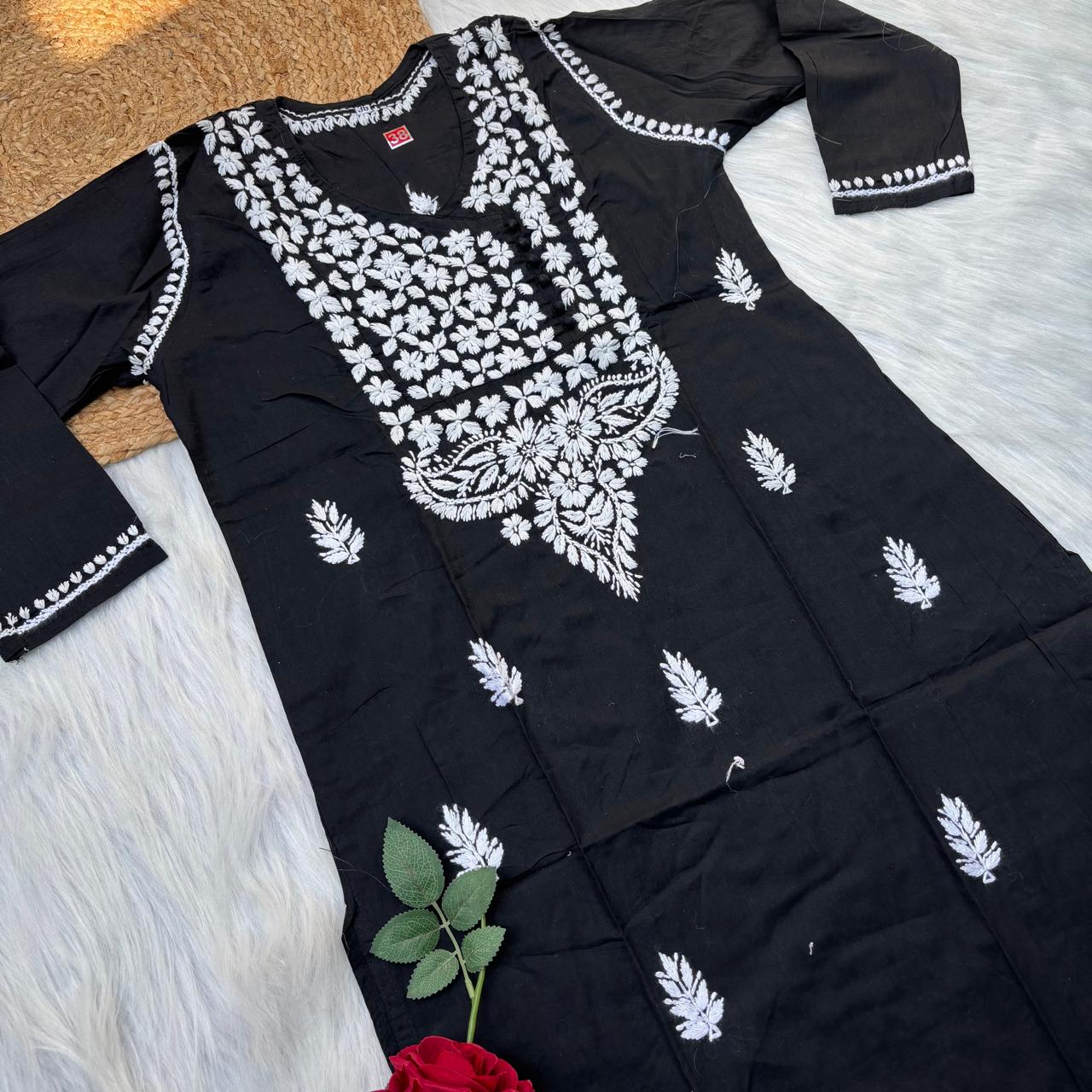 Sabeena Pure Cotton Chikankari Kurti Black Colour