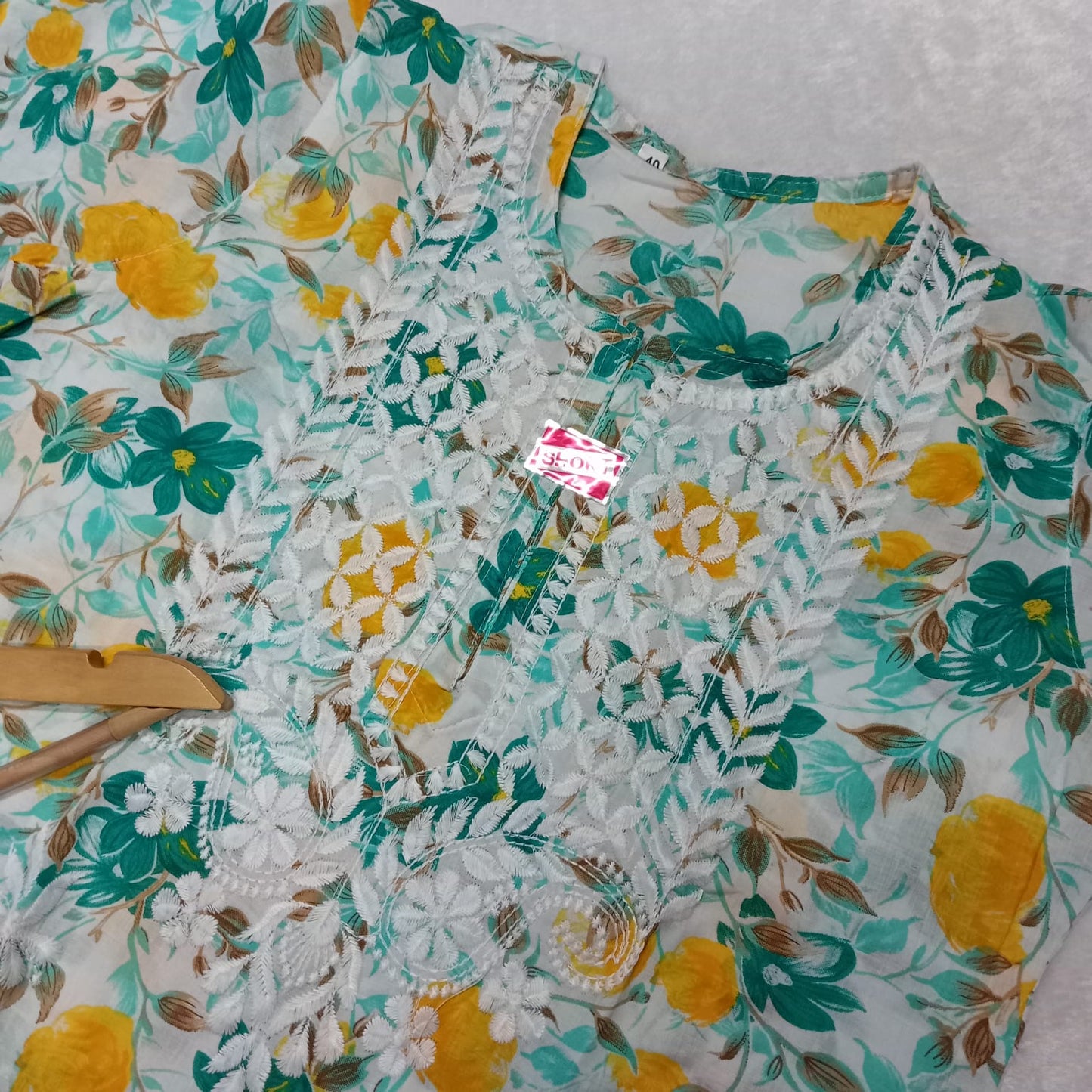 Mulmul Cotton Chikankari Short Kurti - Sea Green Colour