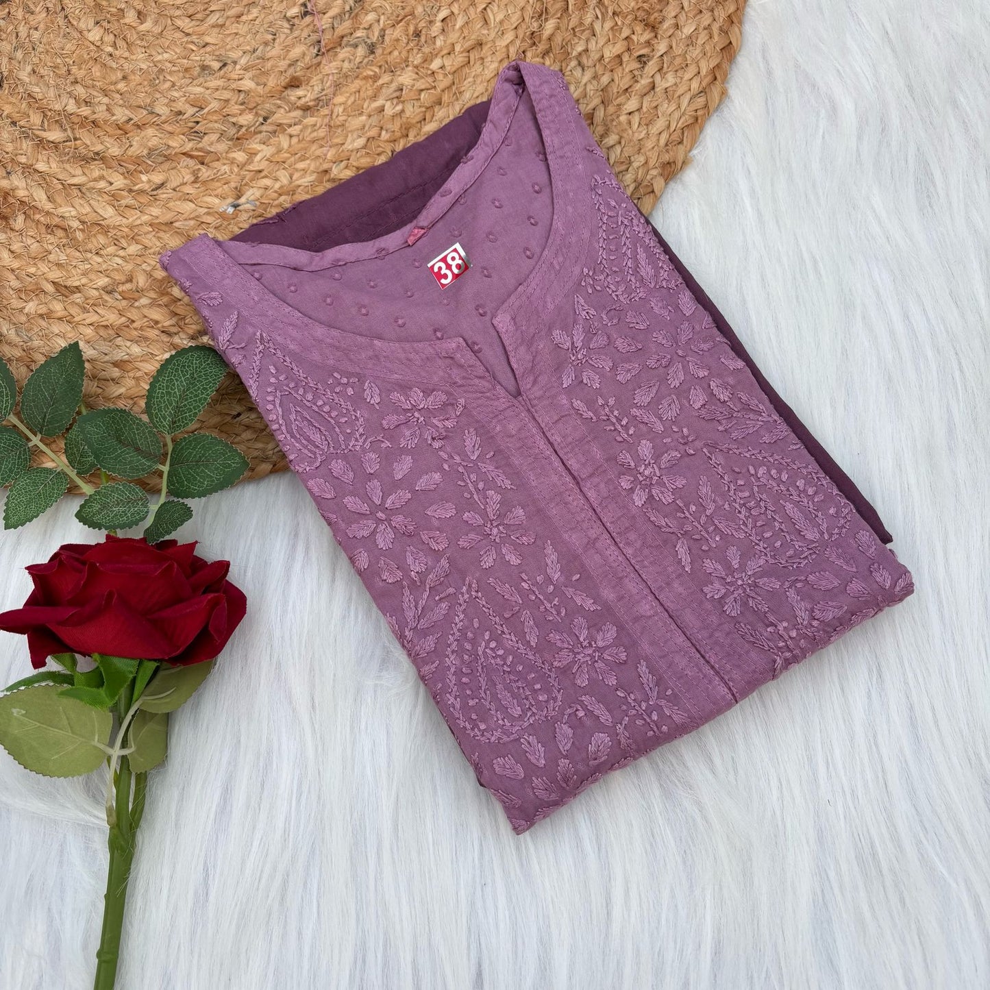 Tamanna Ombre Shaded Dobby Cotton Chikankari Kurti - Wine Colour