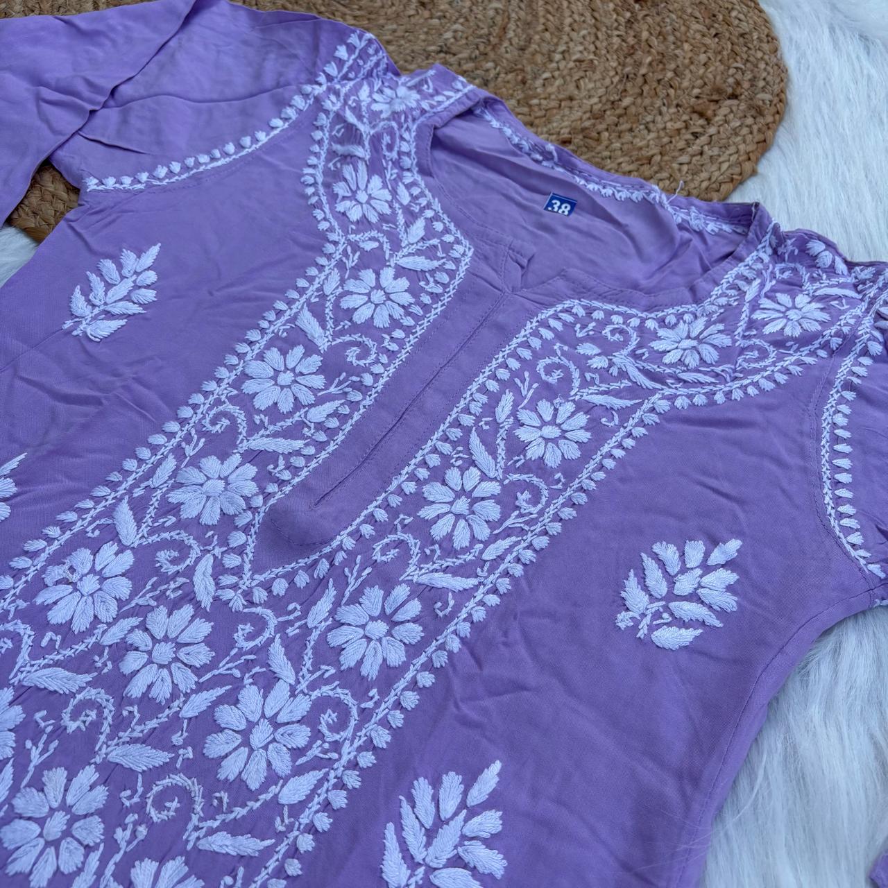 Soft Rayon Chikankari Kurti - Purple Colour