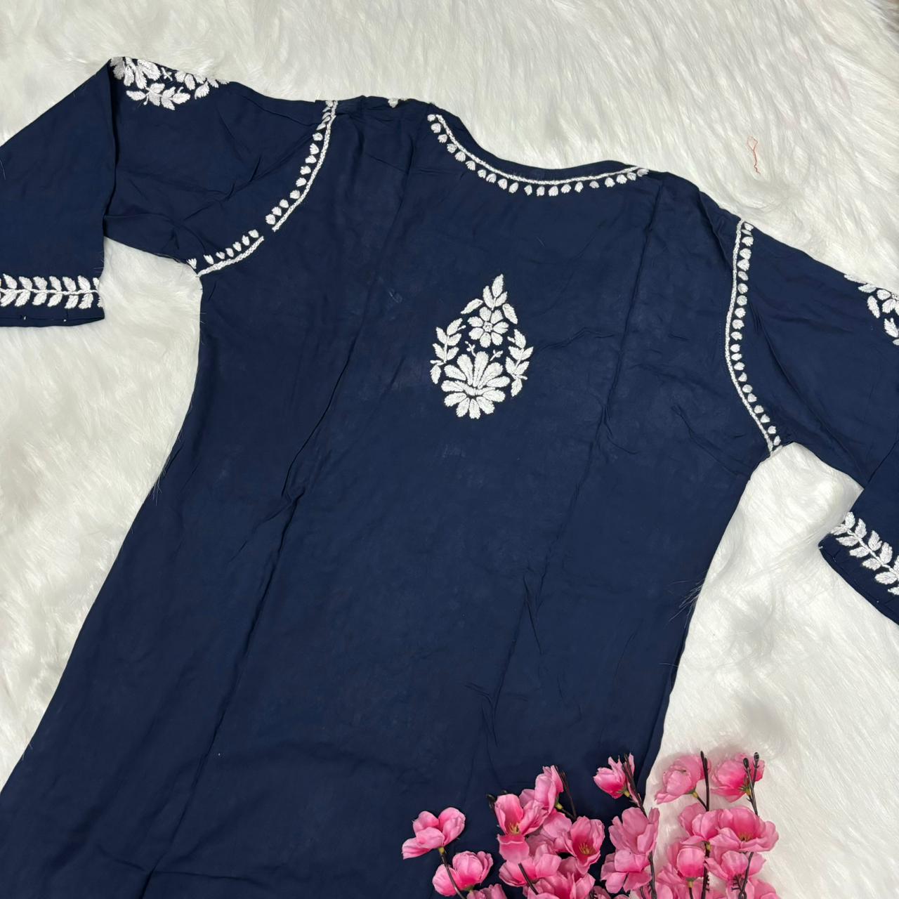 Avneet Kaur Inspired Modal Chikankari Kurti - Navy Blue colour - Chikankaar