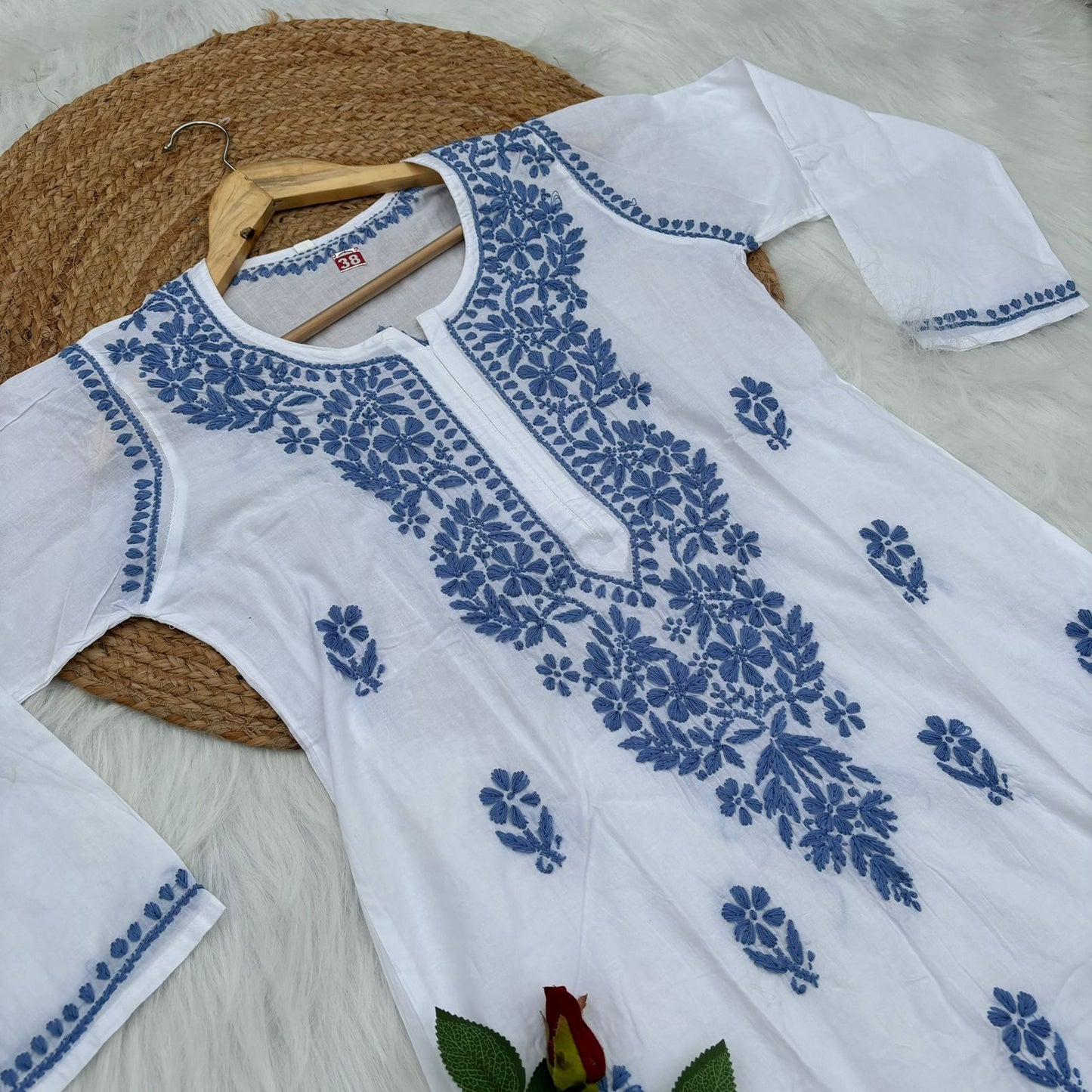 Shraddha Kapoor inspired Pure Cotton Chikankari Kurti - Blue Colour - Chikankaar