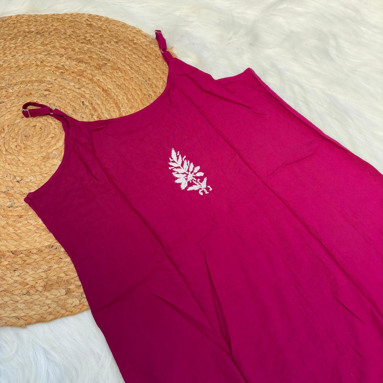 Safa Rayon Chikankari Noodle Strap Short Kurti - Light wine colour (Length - 38")