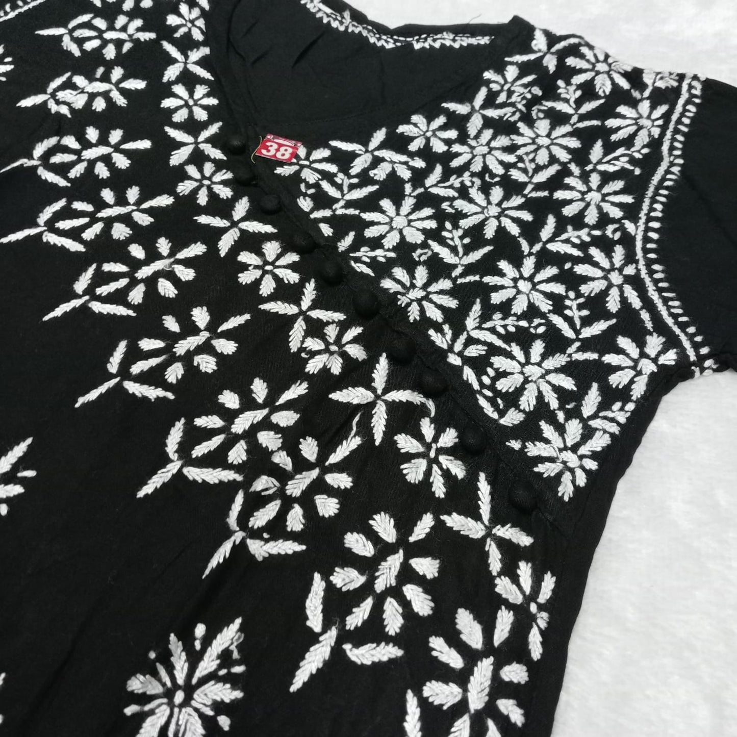 Zeenat Rayon Side Button Chikankari Kurti -Black Colour - Chikankaar