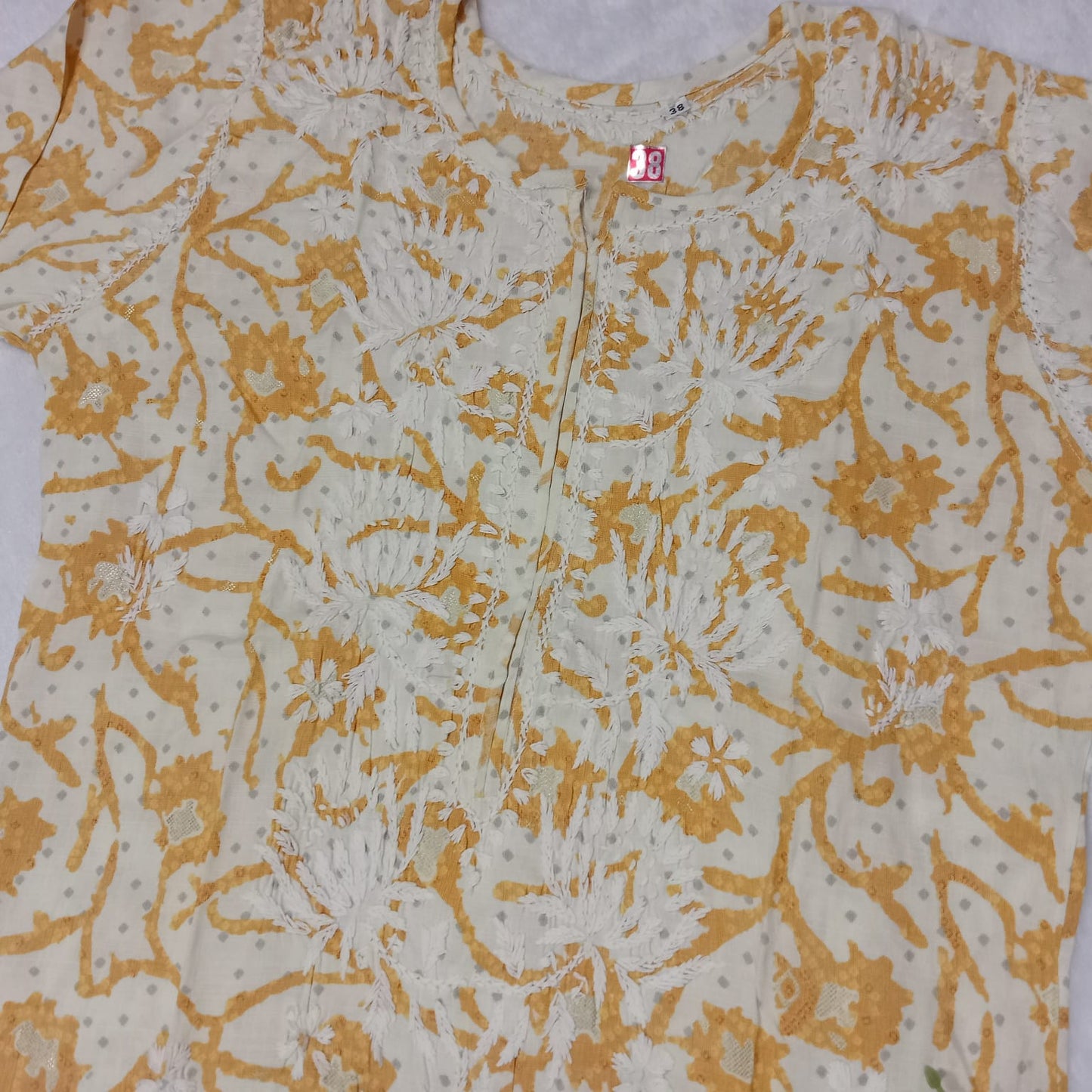 Modal Slub Chikankari Lotus Work Kurti -Yellow Colour - Chikankaar
