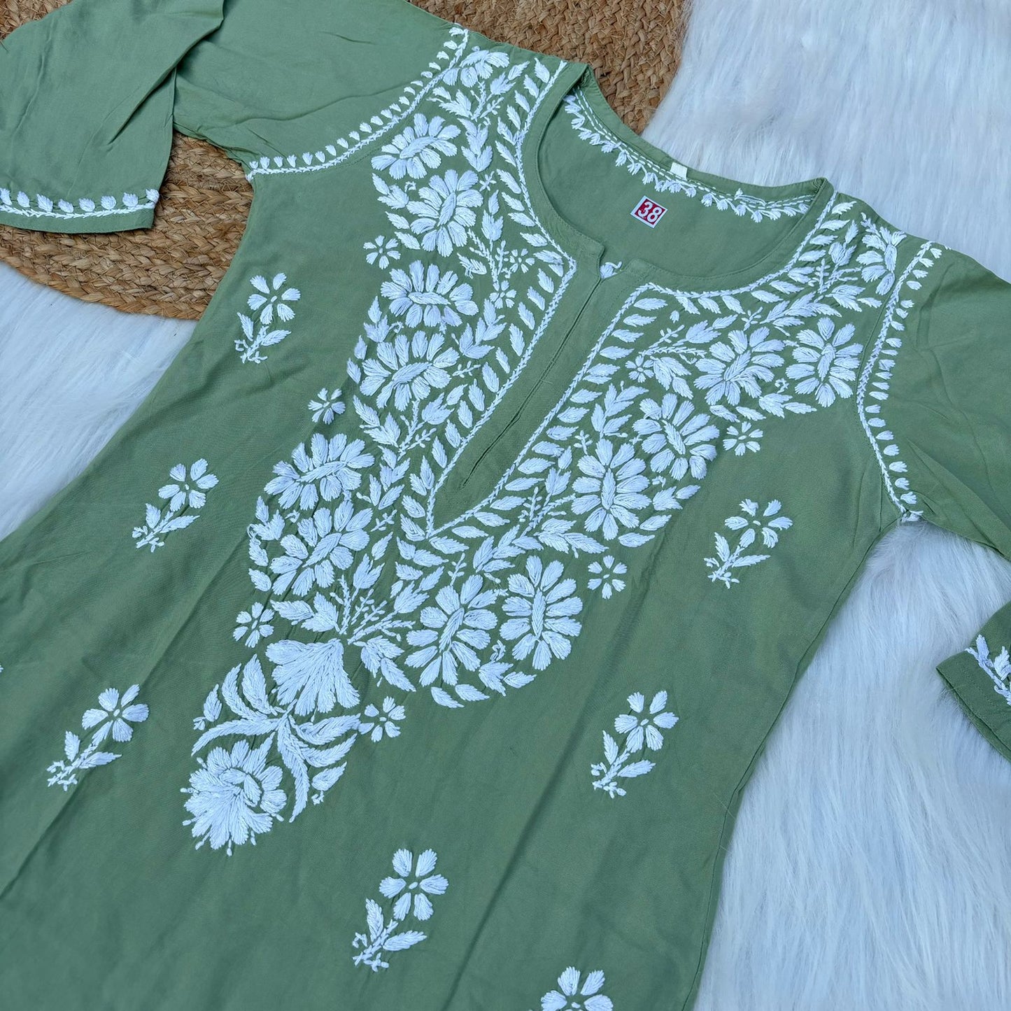 Hiba Soft Rayon Chikankari Kurti - Pista Colour - Chikankaar