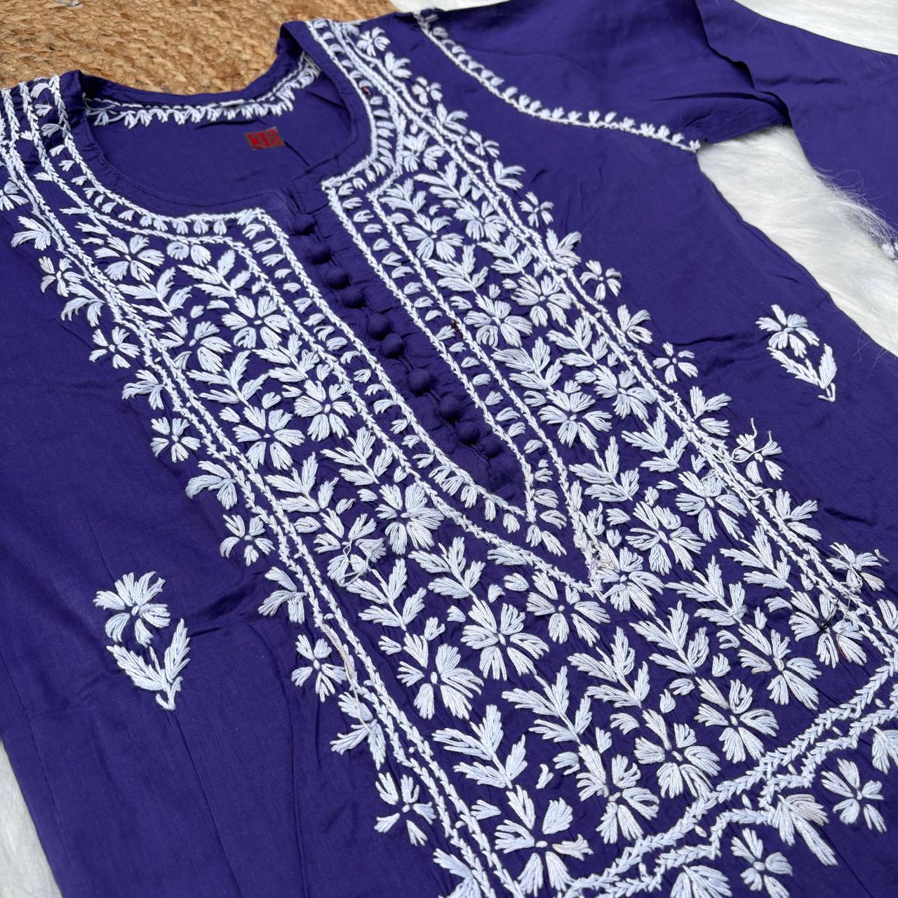 Shanaya Pure Cotton Chikankari Kurti Purple Colour