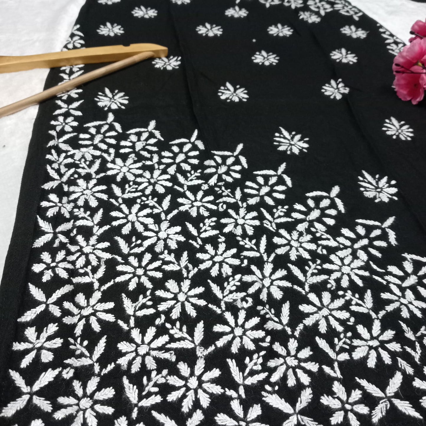 Zeenat Rayon Side Button Chikankari Kurti -Black Colour - Chikankaar