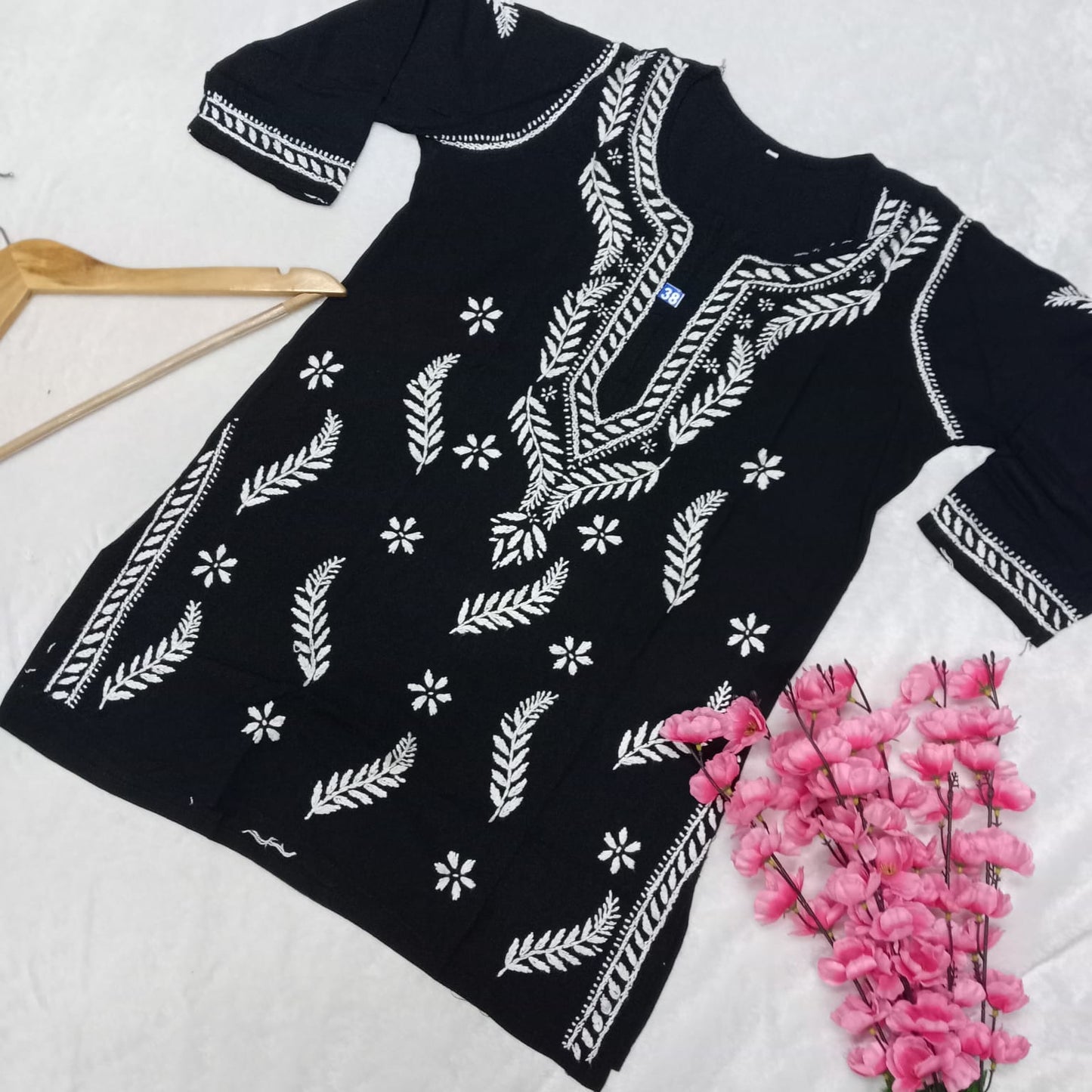 Inaya Rayon Chikankari Handwork Short Kurti -Black colour - Chikankaar
