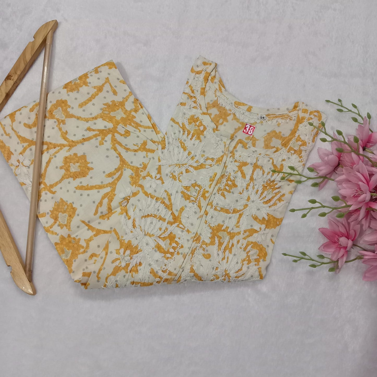 Modal Slub Chikankari Lotus Work Kurti -Yellow Colour - Chikankaar