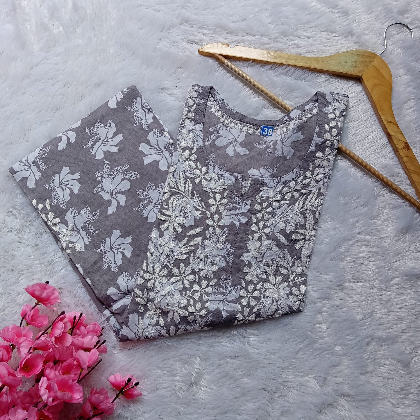 Suhana Khan Inspired Pure Mulmul Chikankari Kurti- Grey Colour - Chikankaar